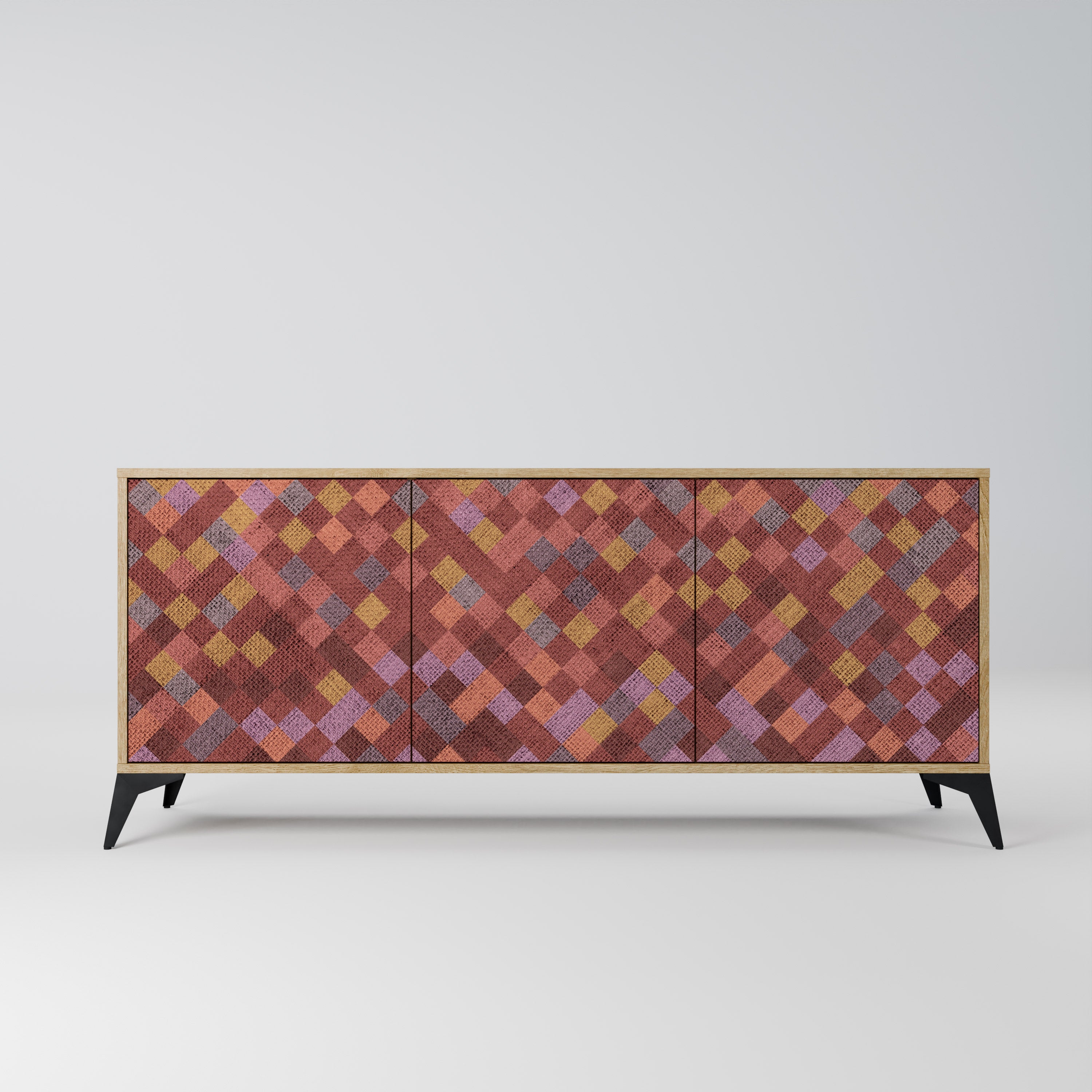 PAINTED SQUARES 3-Door Sideboard in Oak Effect