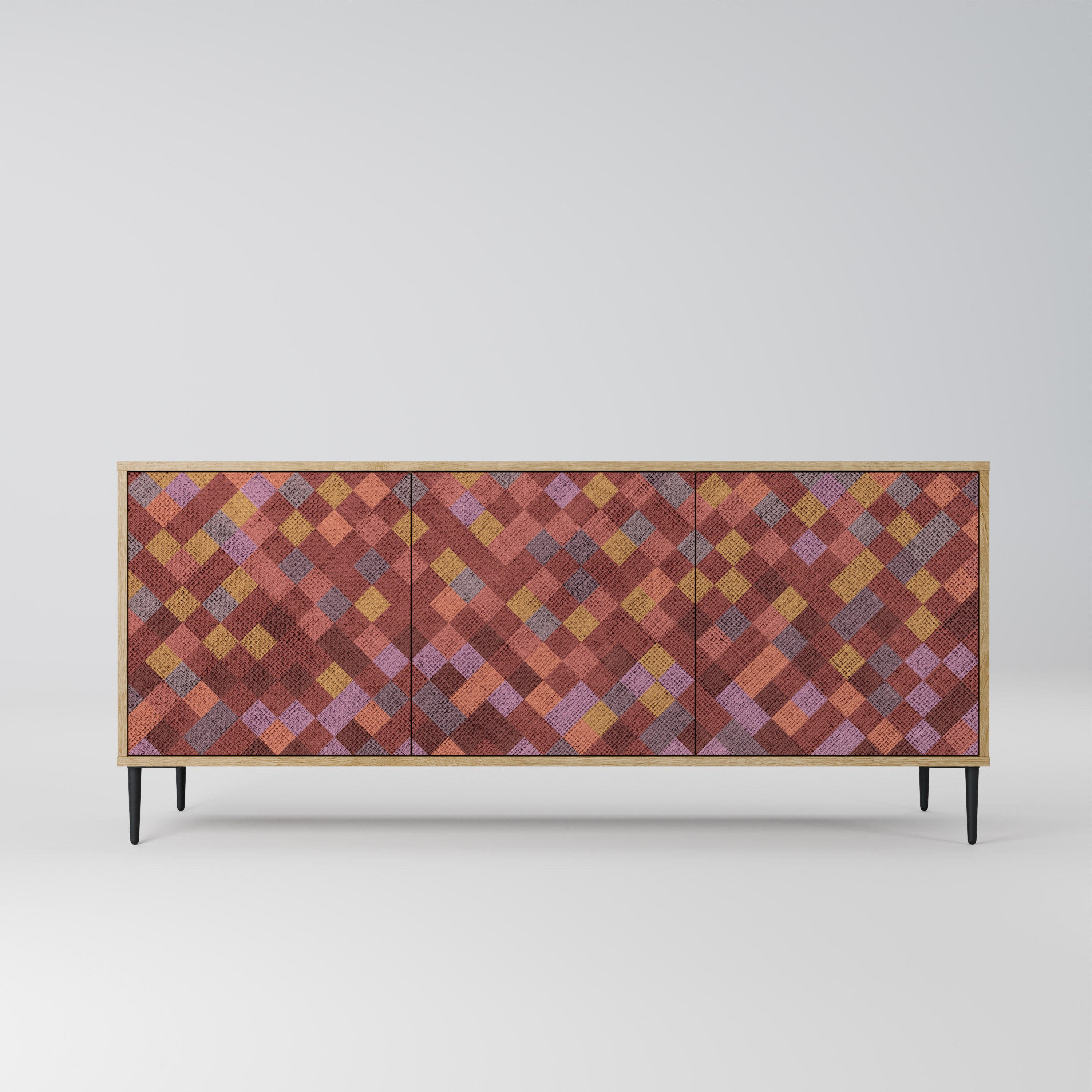 PAINTED SQUARES 3-Door Sideboard in Oak Effect