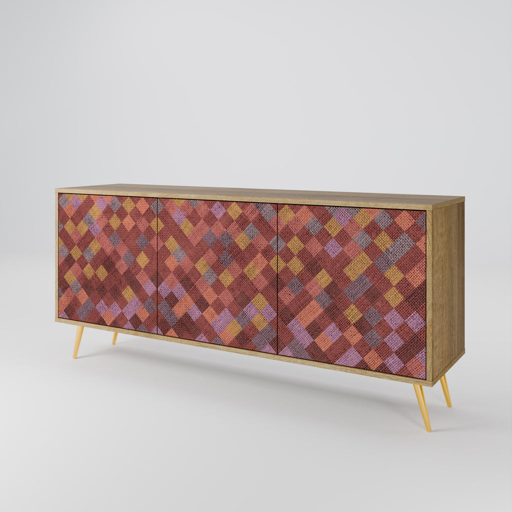 PAINTED SQUARES 3-Door Sideboard in Oak Effect