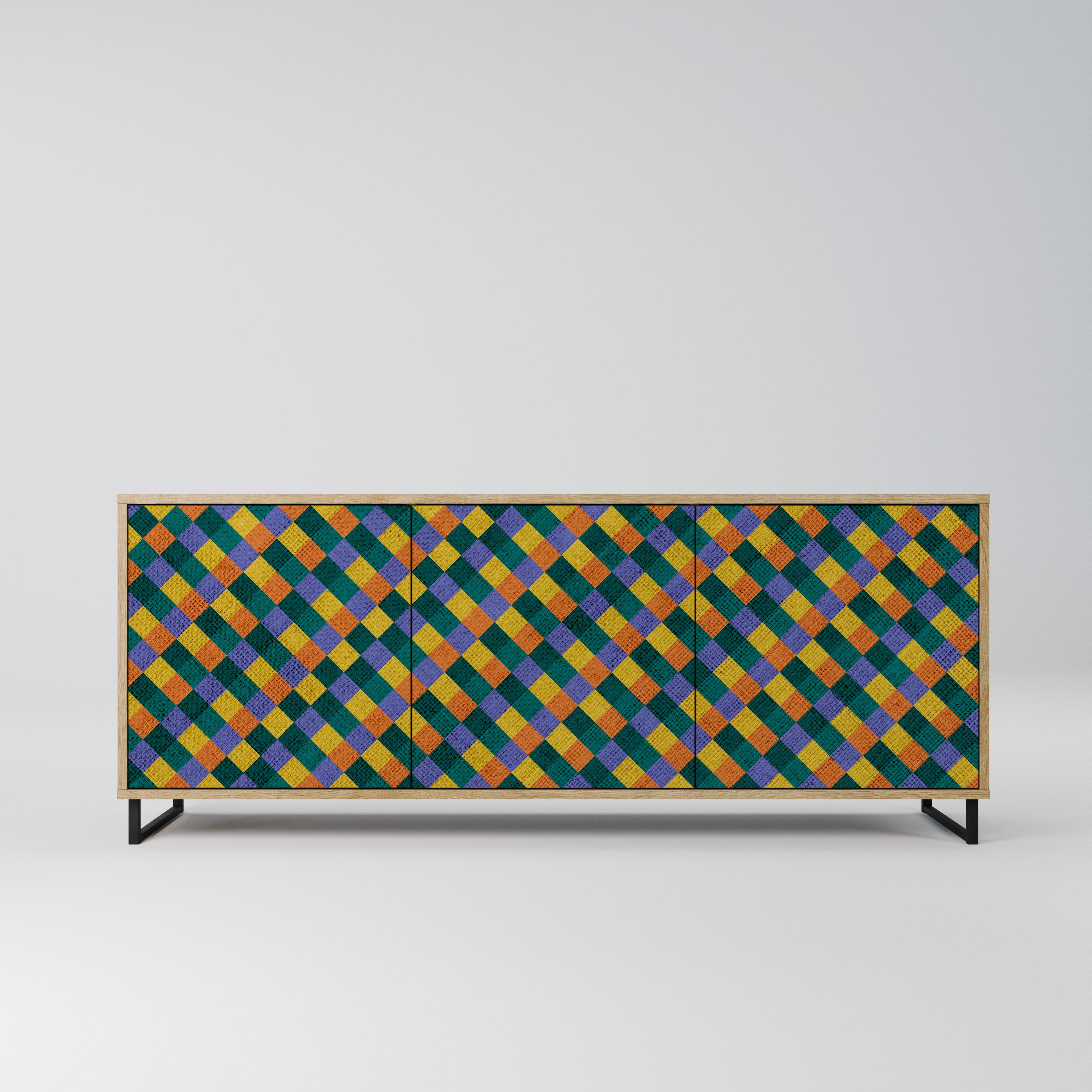PAINTED SQUARES MIX 3-Door Sideboard in Oak Effect