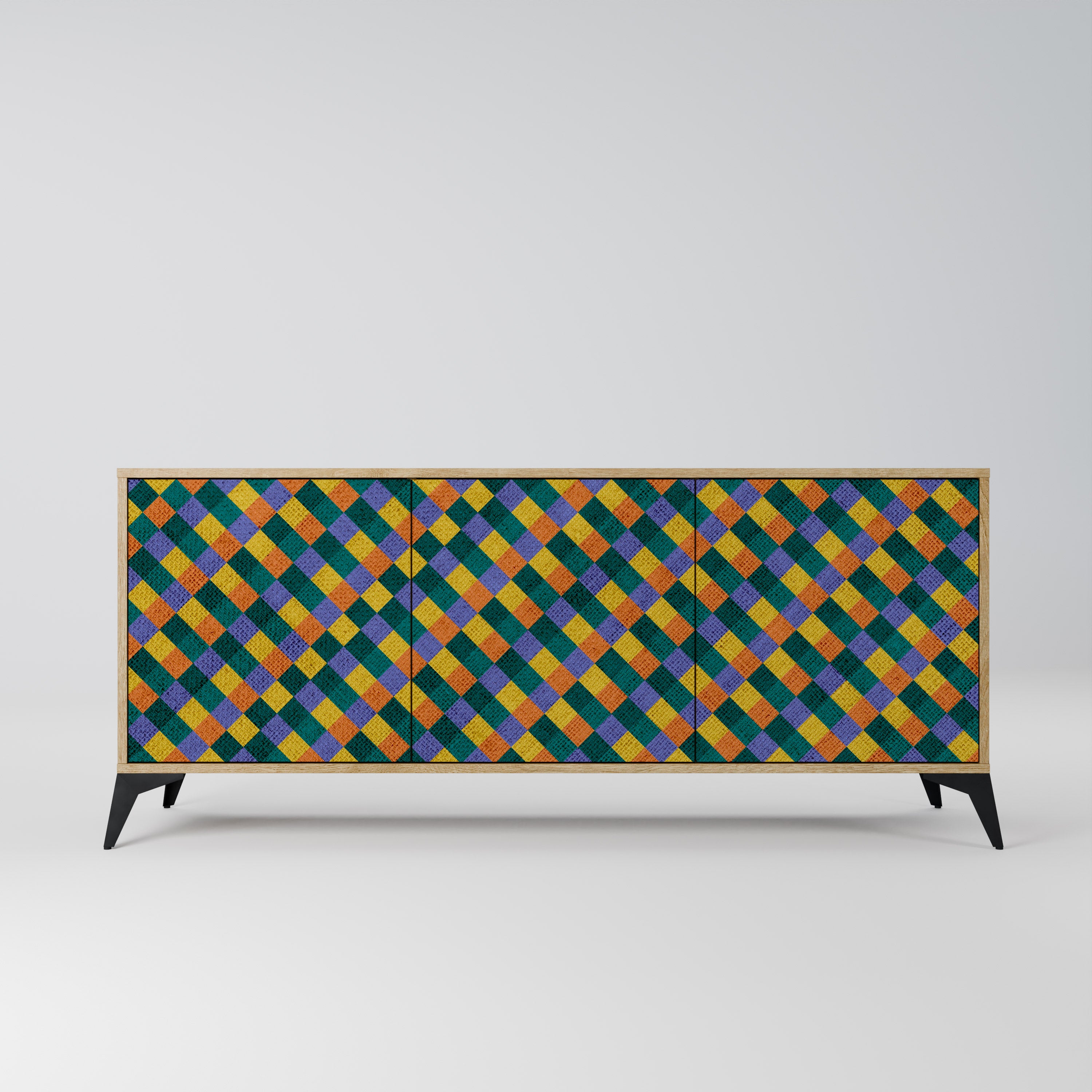 PAINTED SQUARES MIX 3-Door Sideboard in Oak Effect