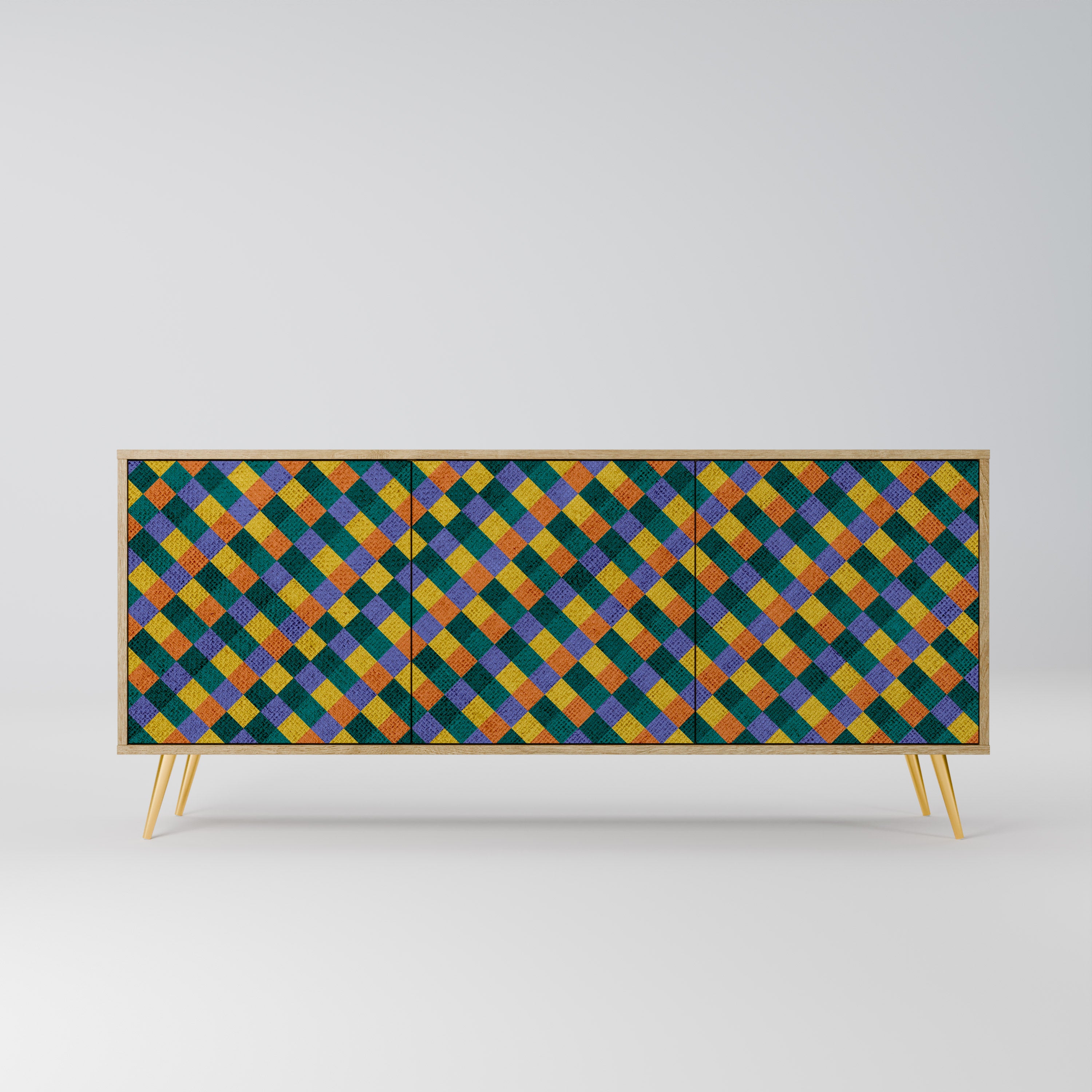 PAINTED SQUARES MIX 3-Door Sideboard in Oak Effect