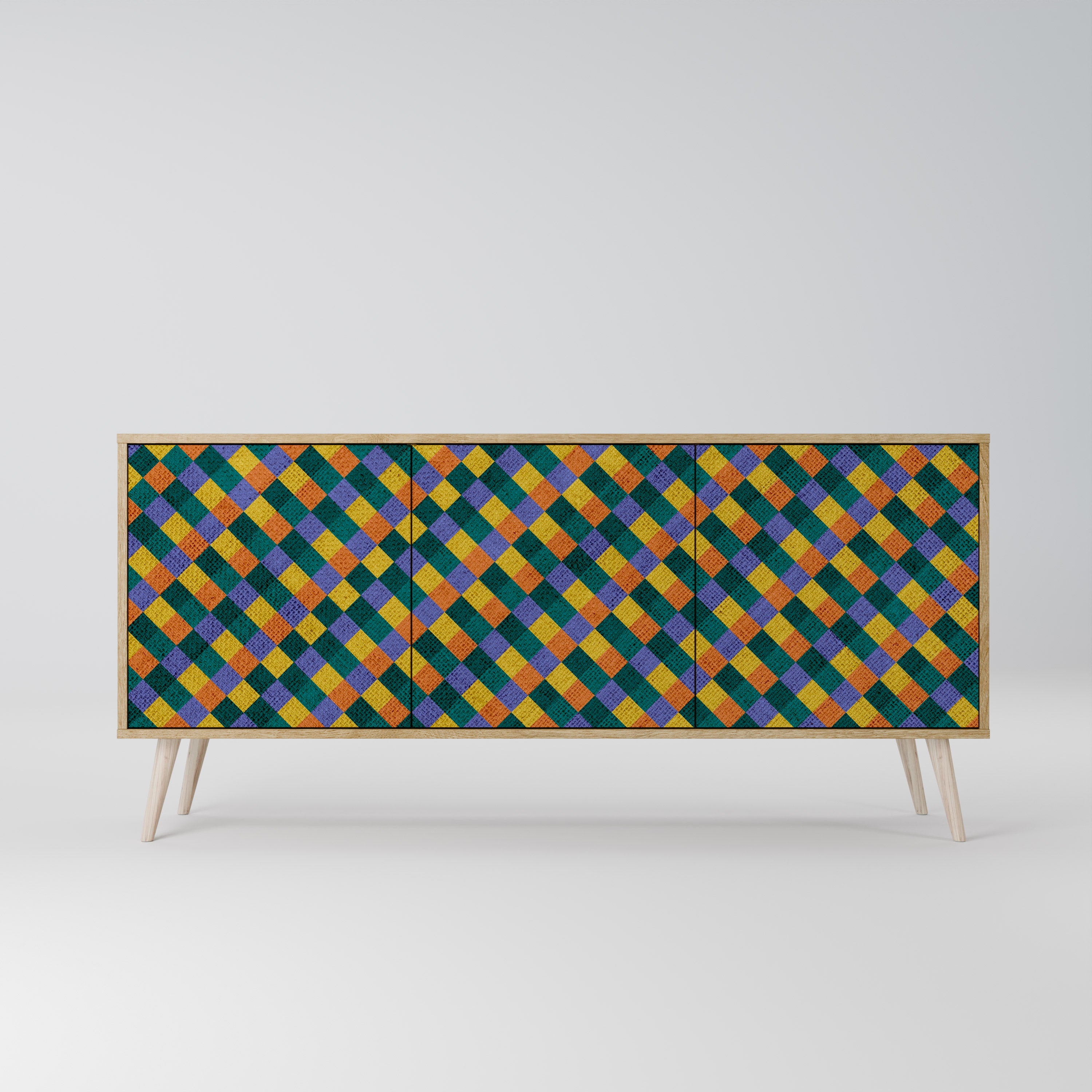 PAINTED SQUARES MIX 3-Door Sideboard in Oak Effect