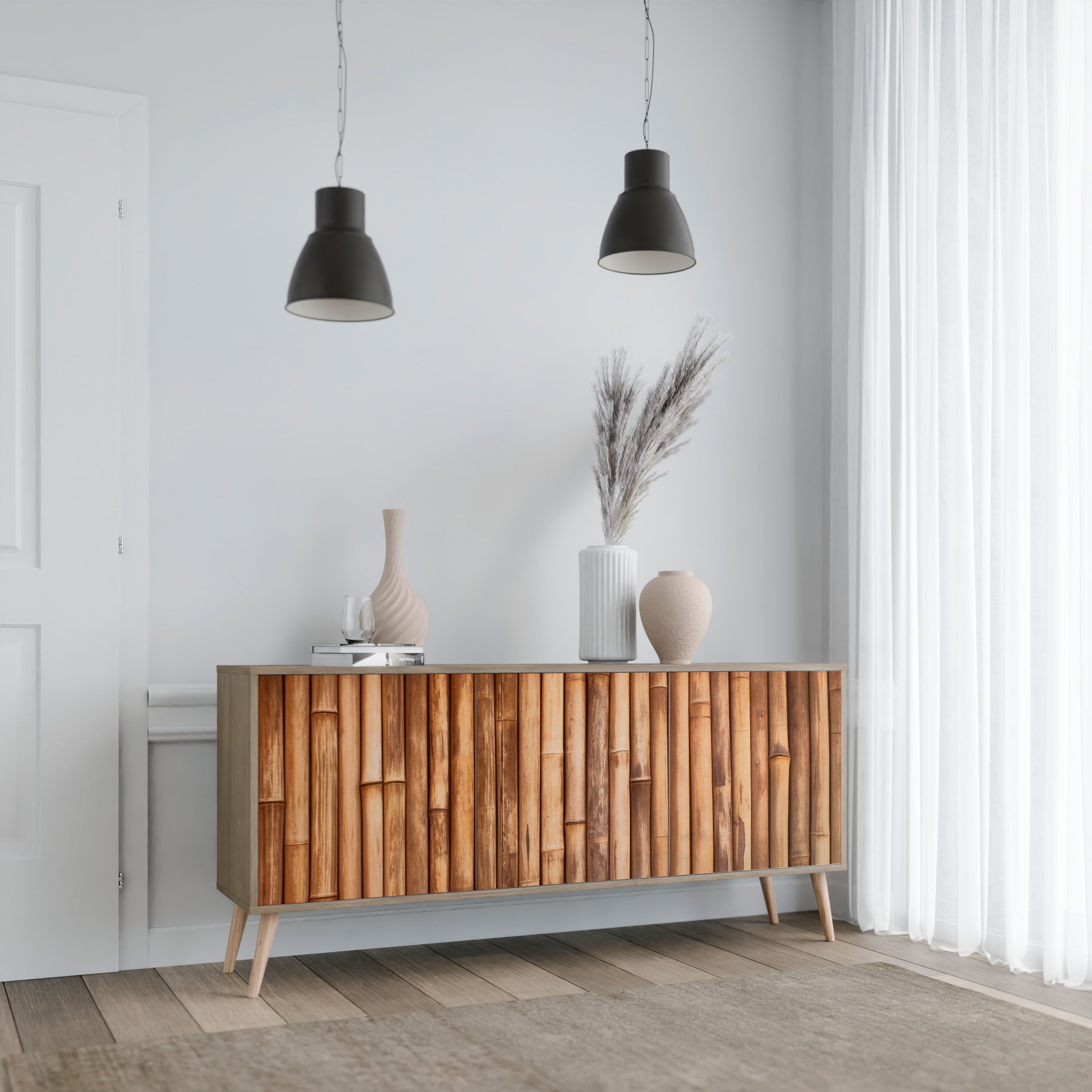 NATURAL WOOD 3-Door Sideboard in Oak Effect