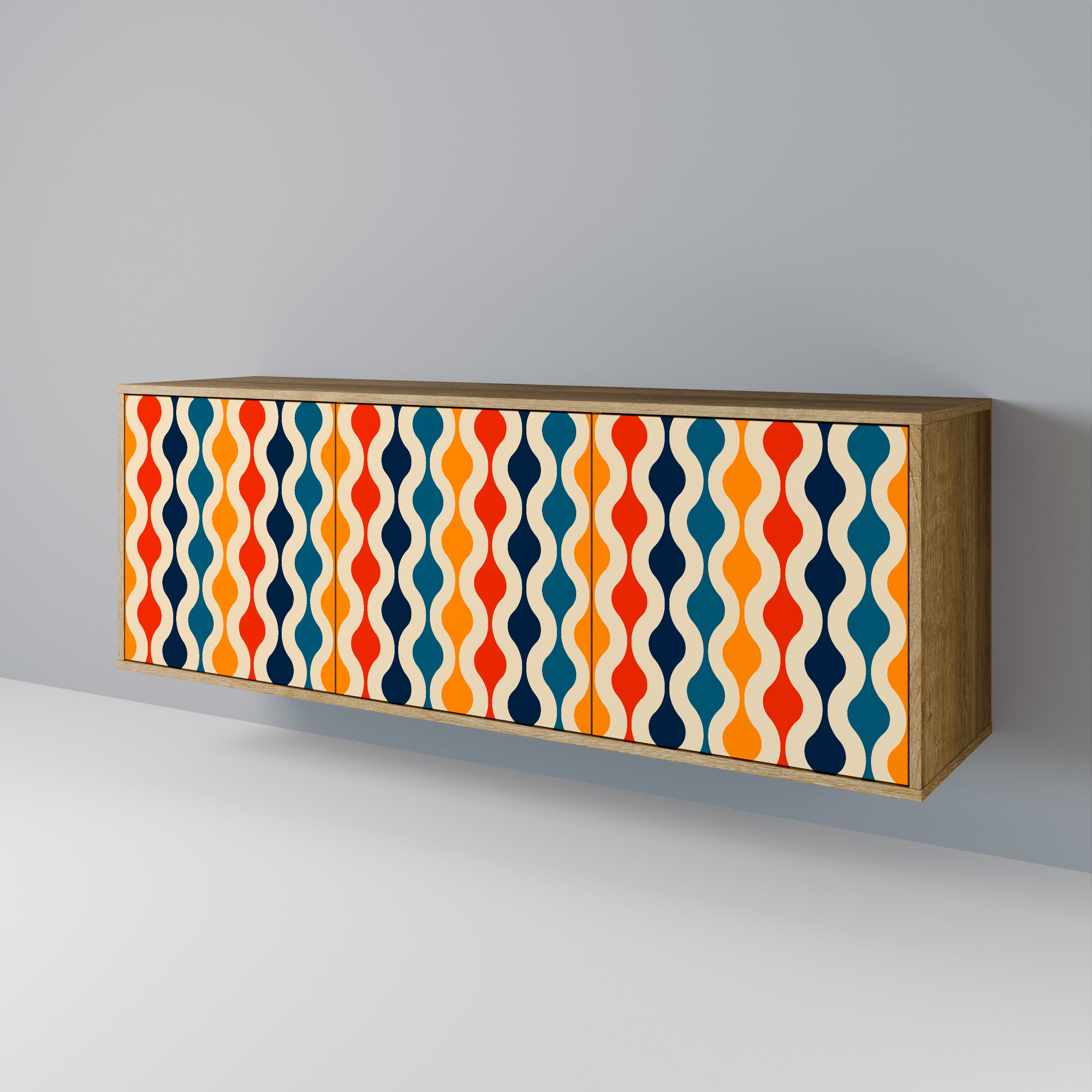 COLORFUL NOSTALGIA 3-Door Sideboard in Oak Effect