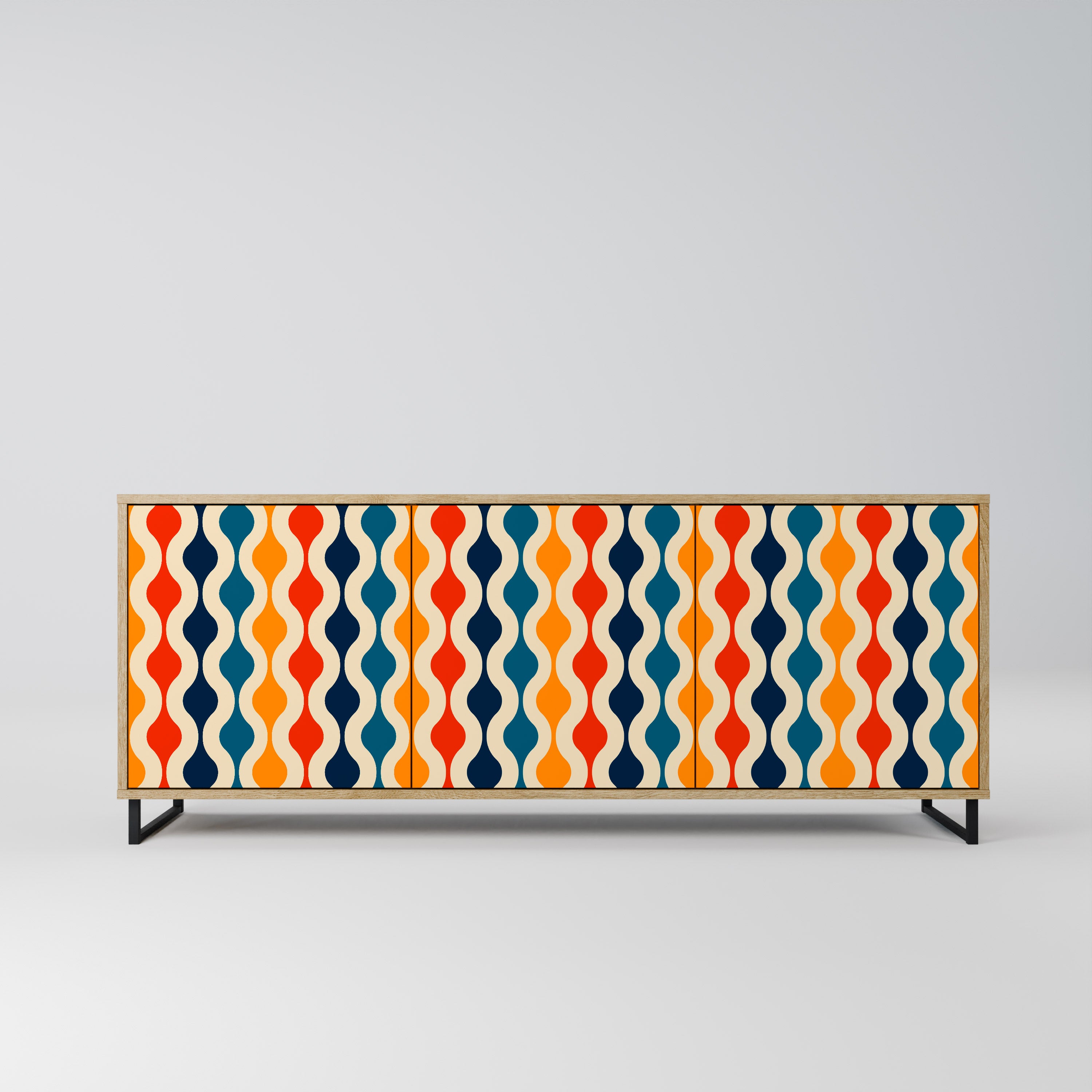 COLORFUL NOSTALGIA 3-Door Sideboard in Oak Effect