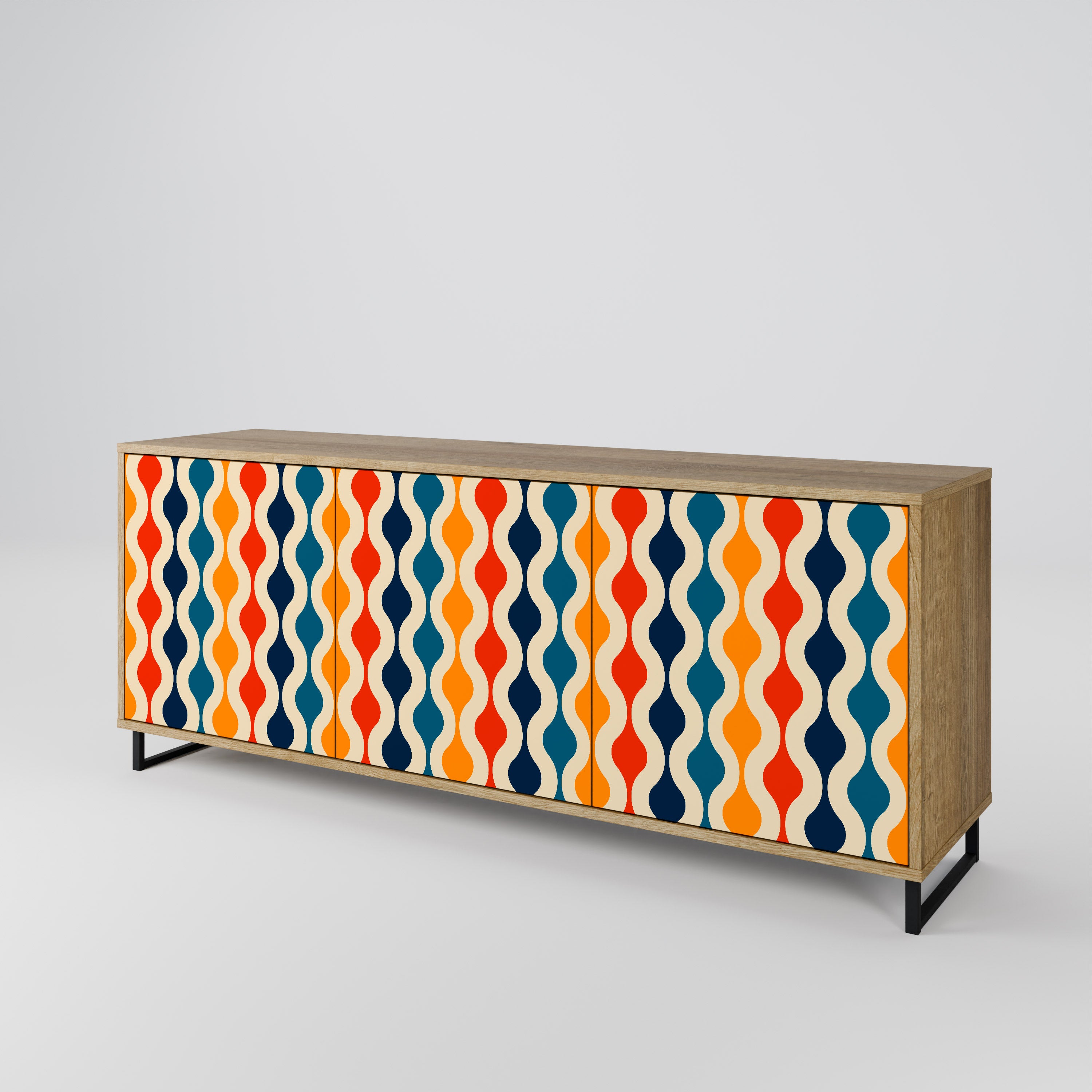 COLORFUL NOSTALGIA 3-Door Sideboard in Oak Effect