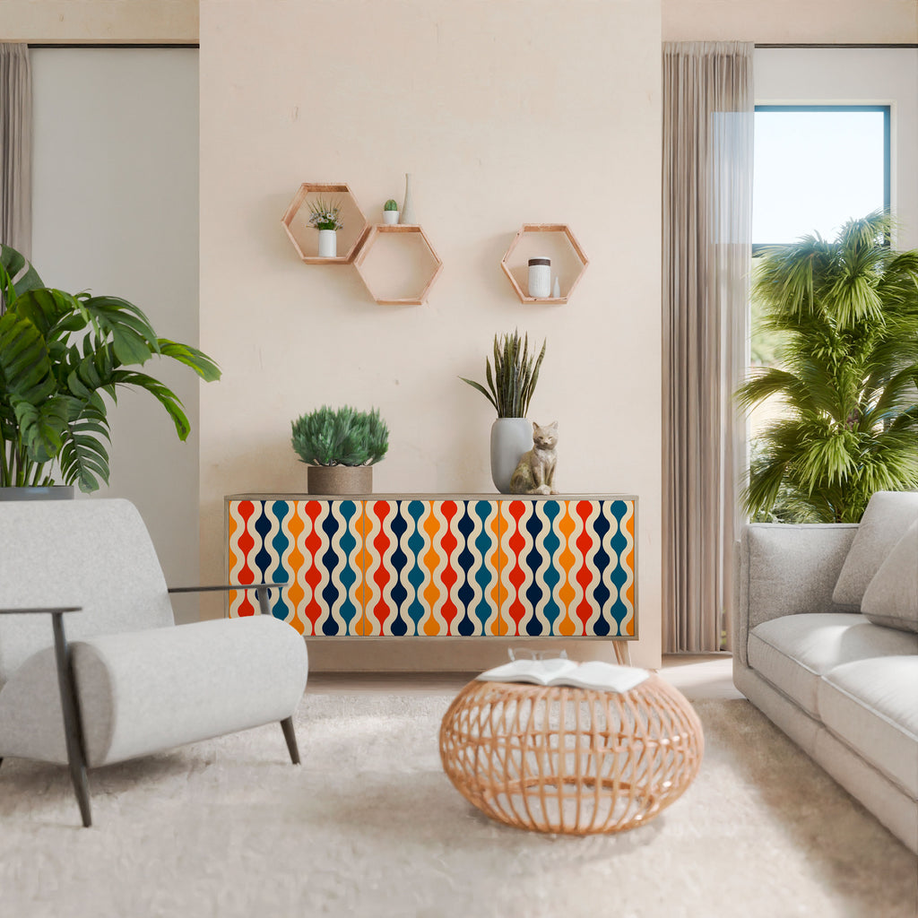 Aparador de 3 puertas con efecto roble NOSTALGIA COLORIDA