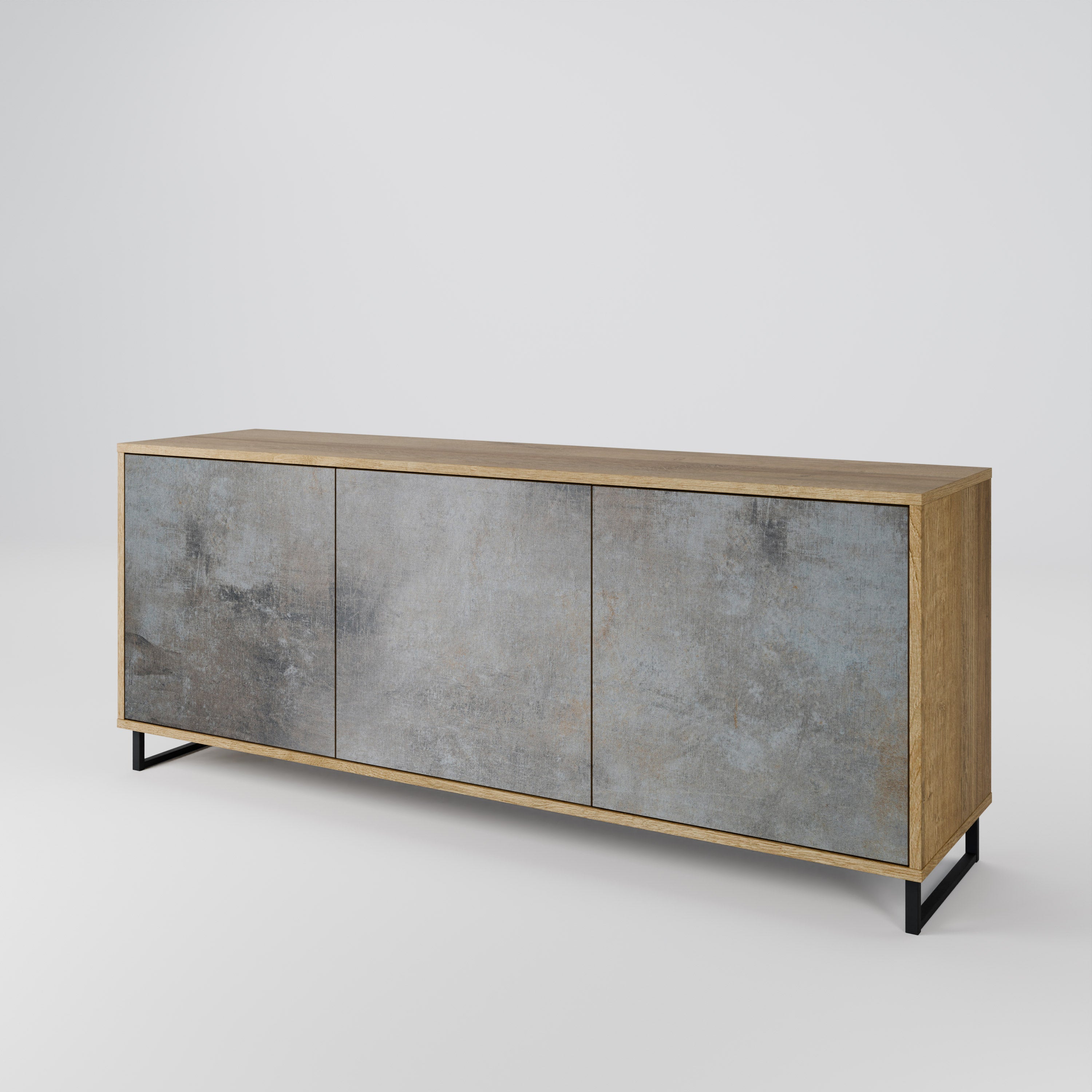 CONCRETE WALL 3-Door Sideboard in Oak Effect