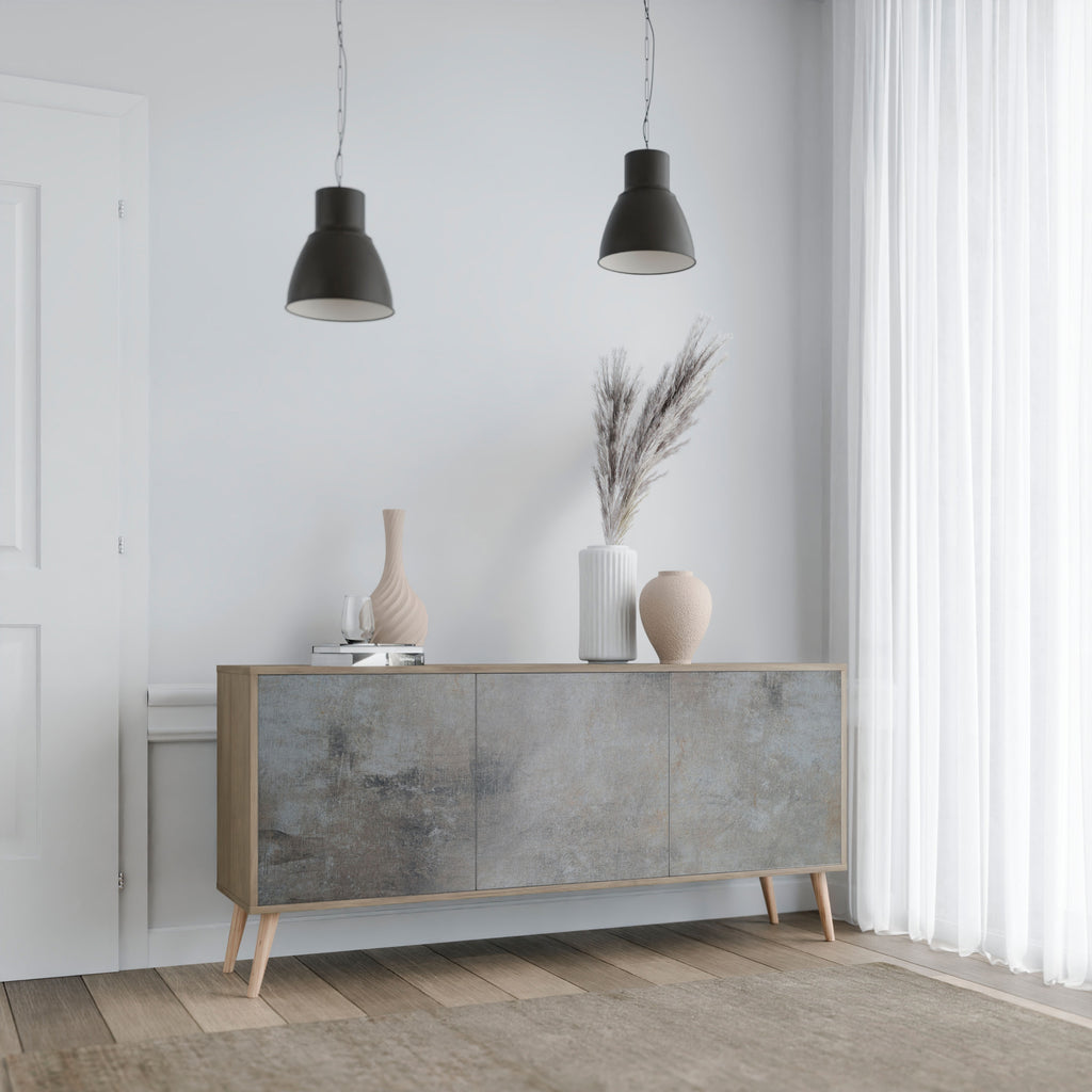 CONCRETE WALL 3-Door Sideboard in Oak Effect