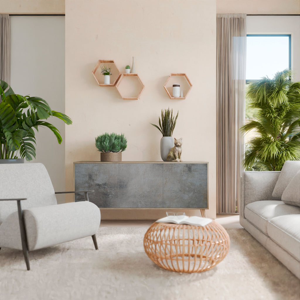 CONCRETE WALL 3-Door Sideboard in Oak Effect