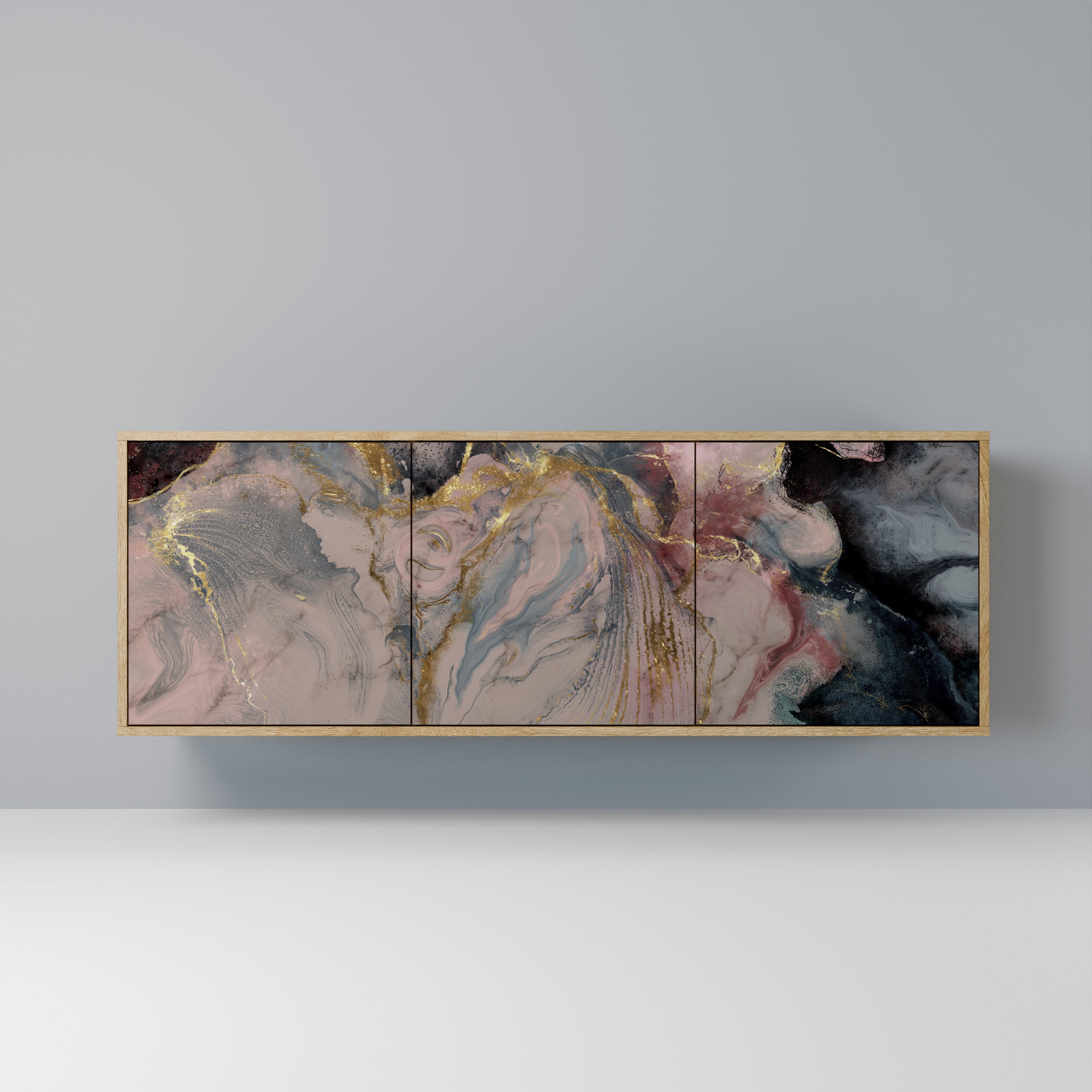 GILDED SWIRLS 3-Door Sideboard in Oak Effect