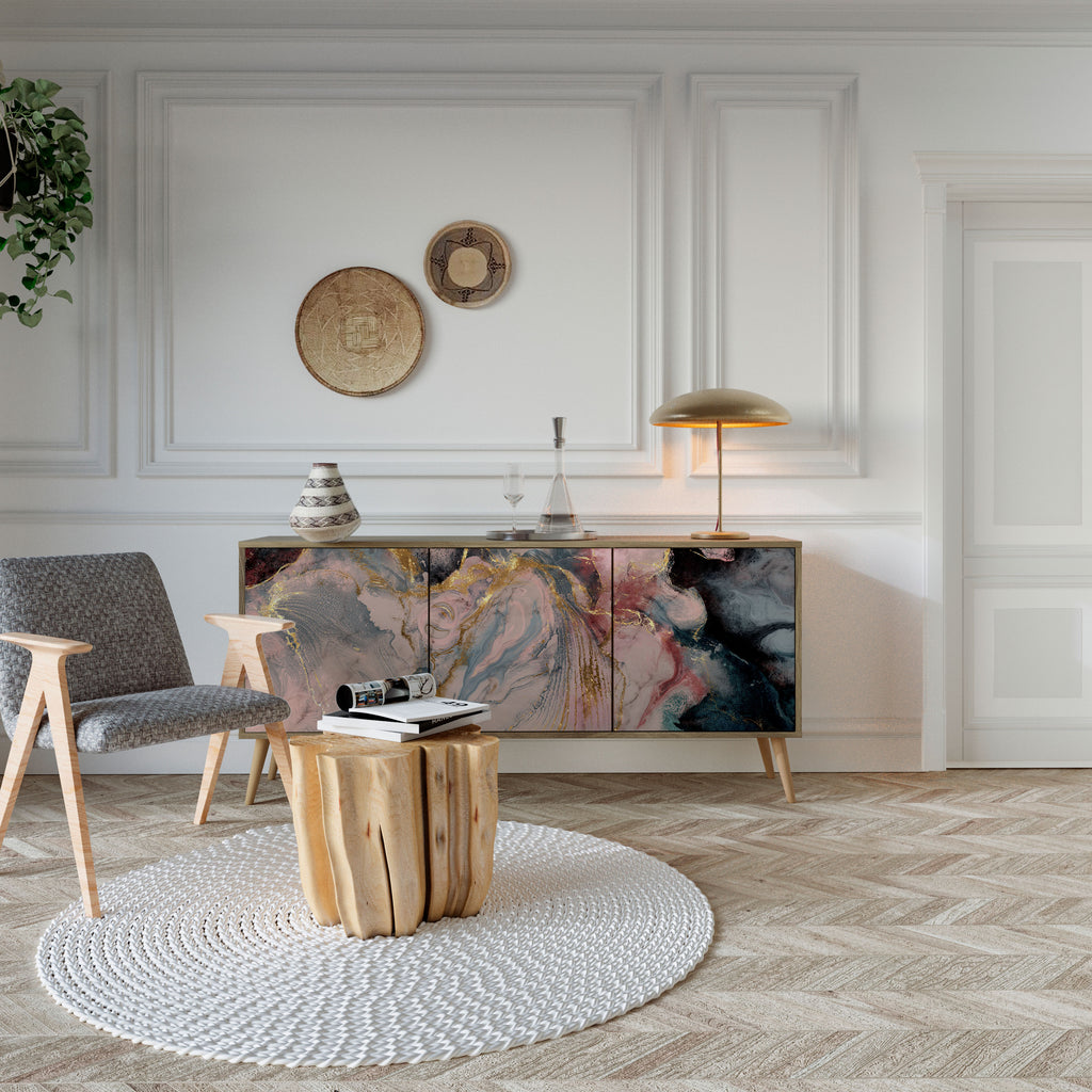 GILDED SWIRLS 3-Door Sideboard in Oak Effect