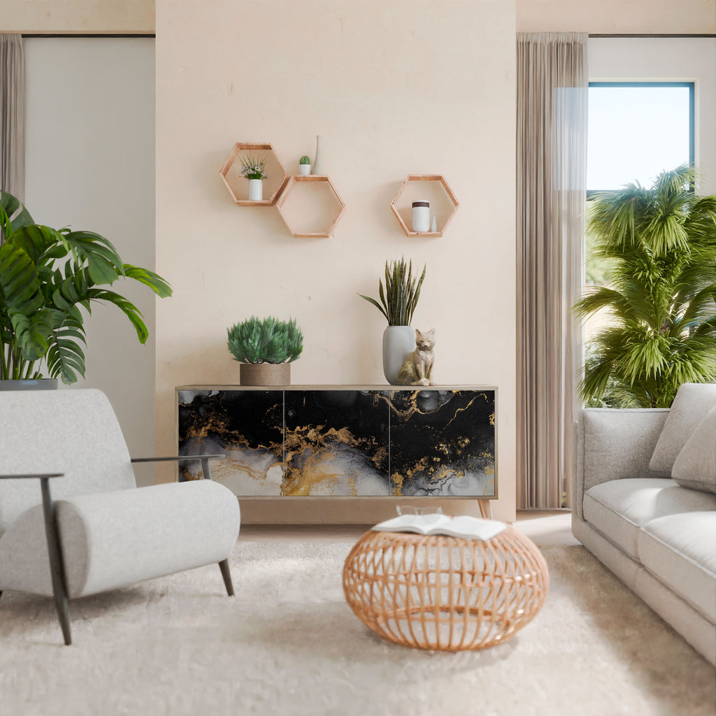 MARBLE OF TOMMORROW 3-Door Sideboard in Oak Effect