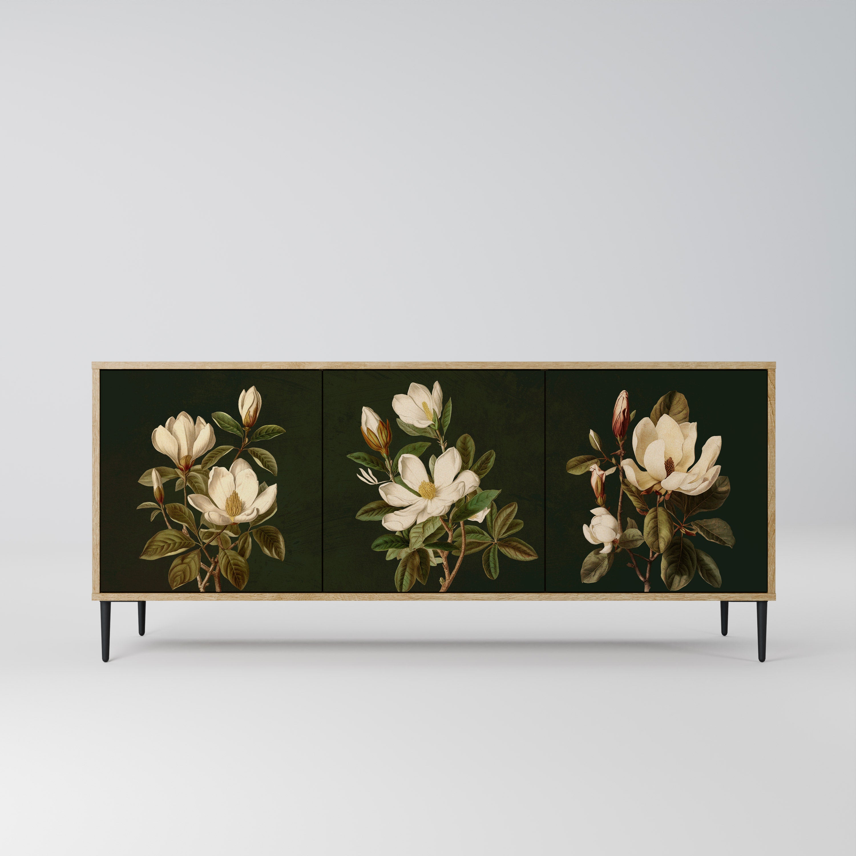 FLORAL NOIR 3-Door Sideboard in Oak Effect