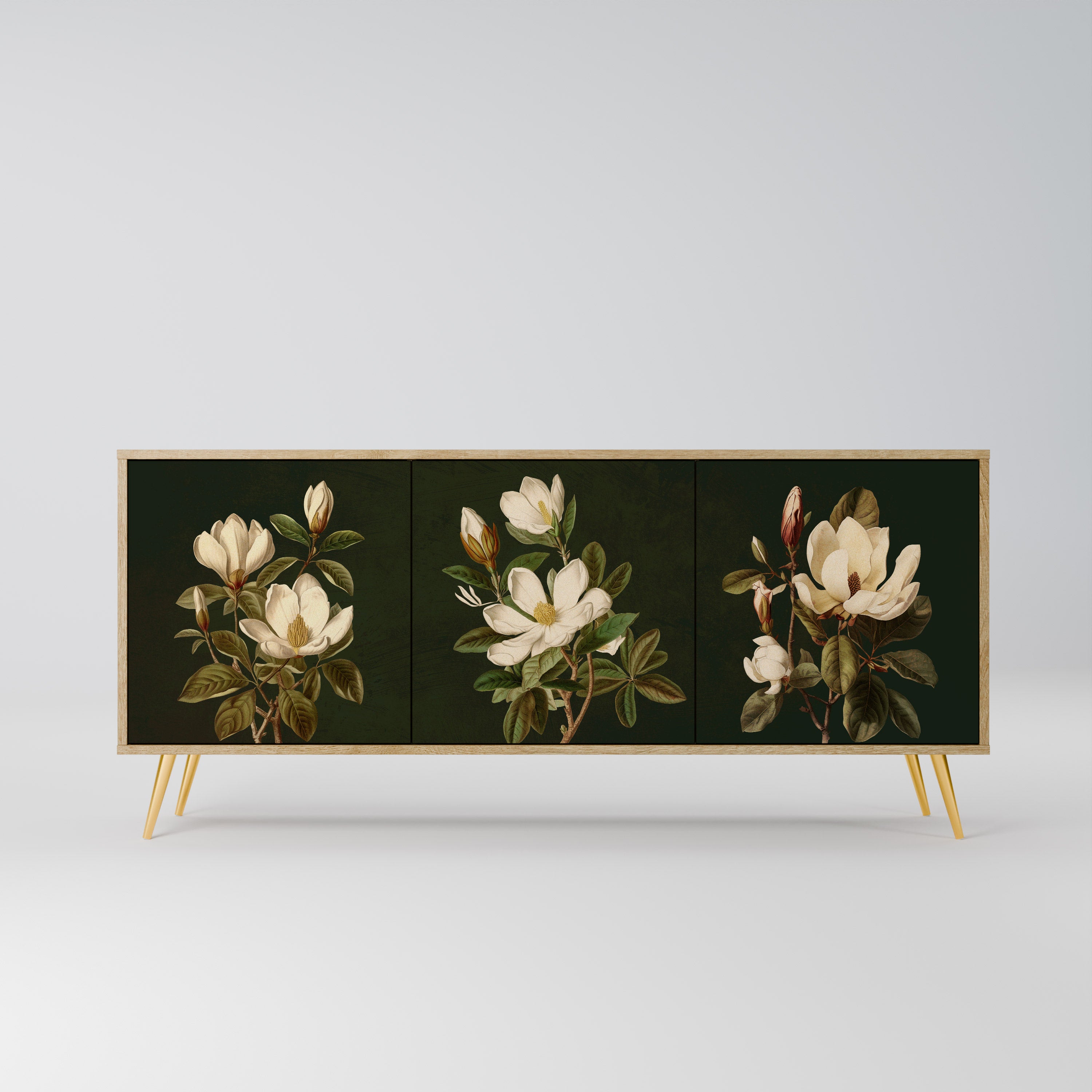 FLORAL NOIR 3-Door Sideboard in Oak Effect