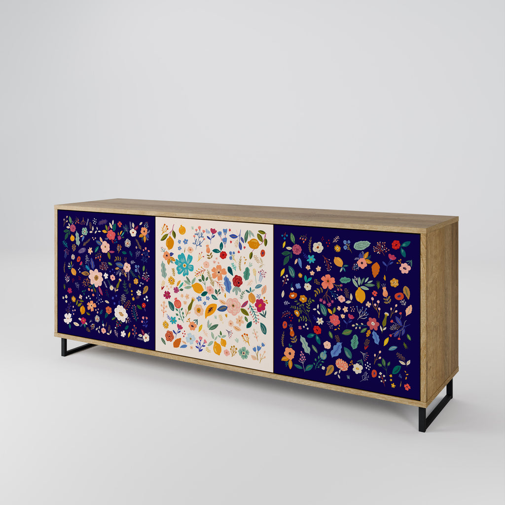 FLORAL COMBINATION 3-Door Sideboard in Oak Effect