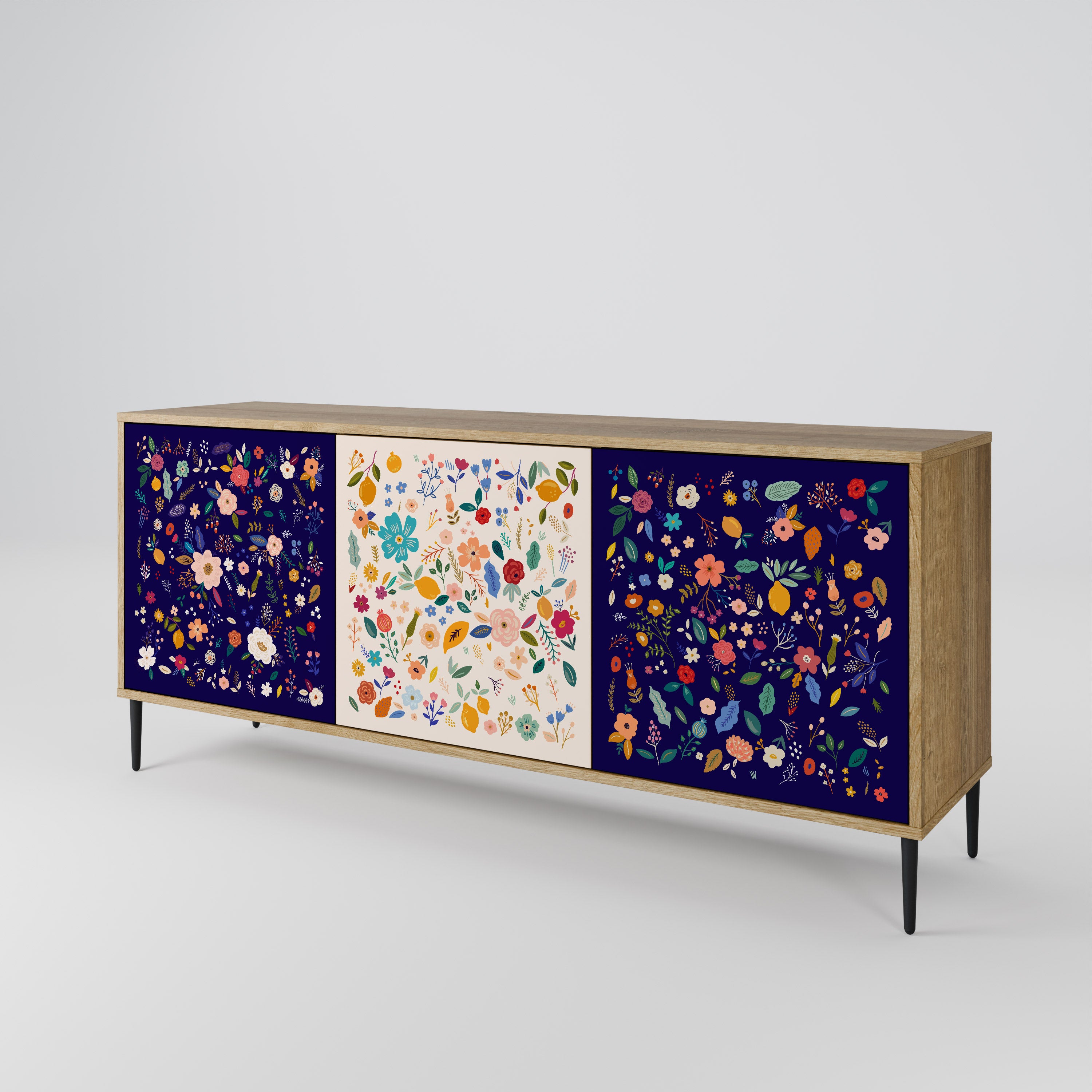FLORAL COMBINATION 3-Door Sideboard in Oak Effect