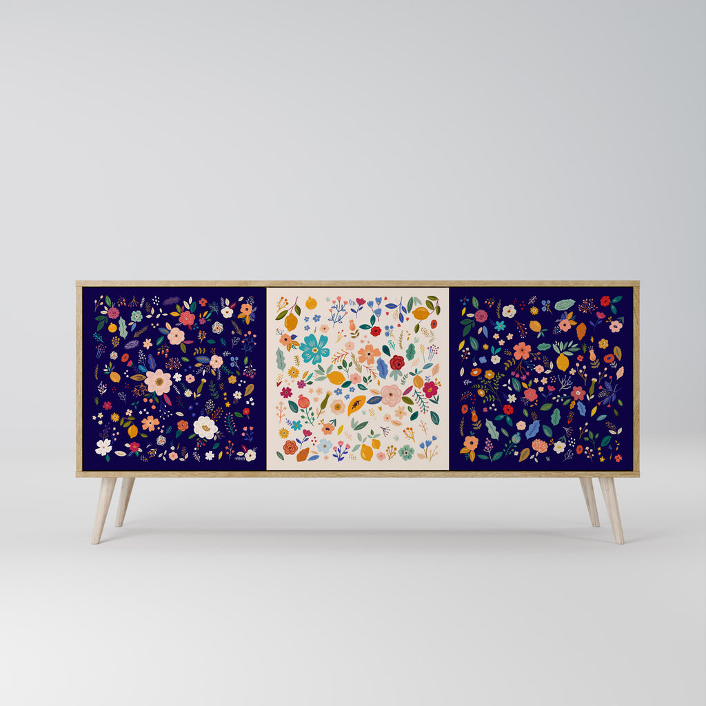 FLORAL COMBINATION 3-Door Sideboard in Oak Effect
