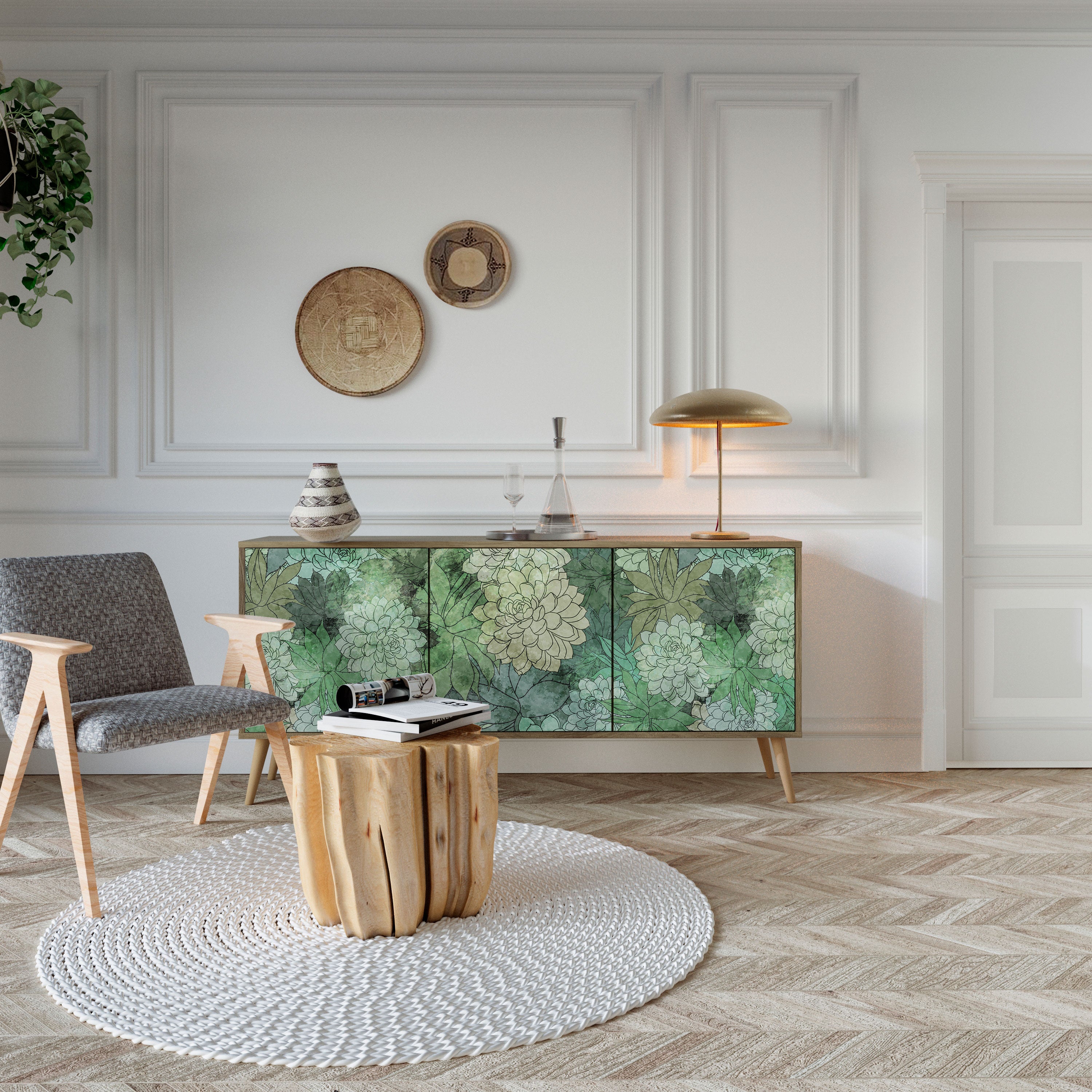 SUCCULENT CLUSTER 3-Door Sideboard in Oak Effect