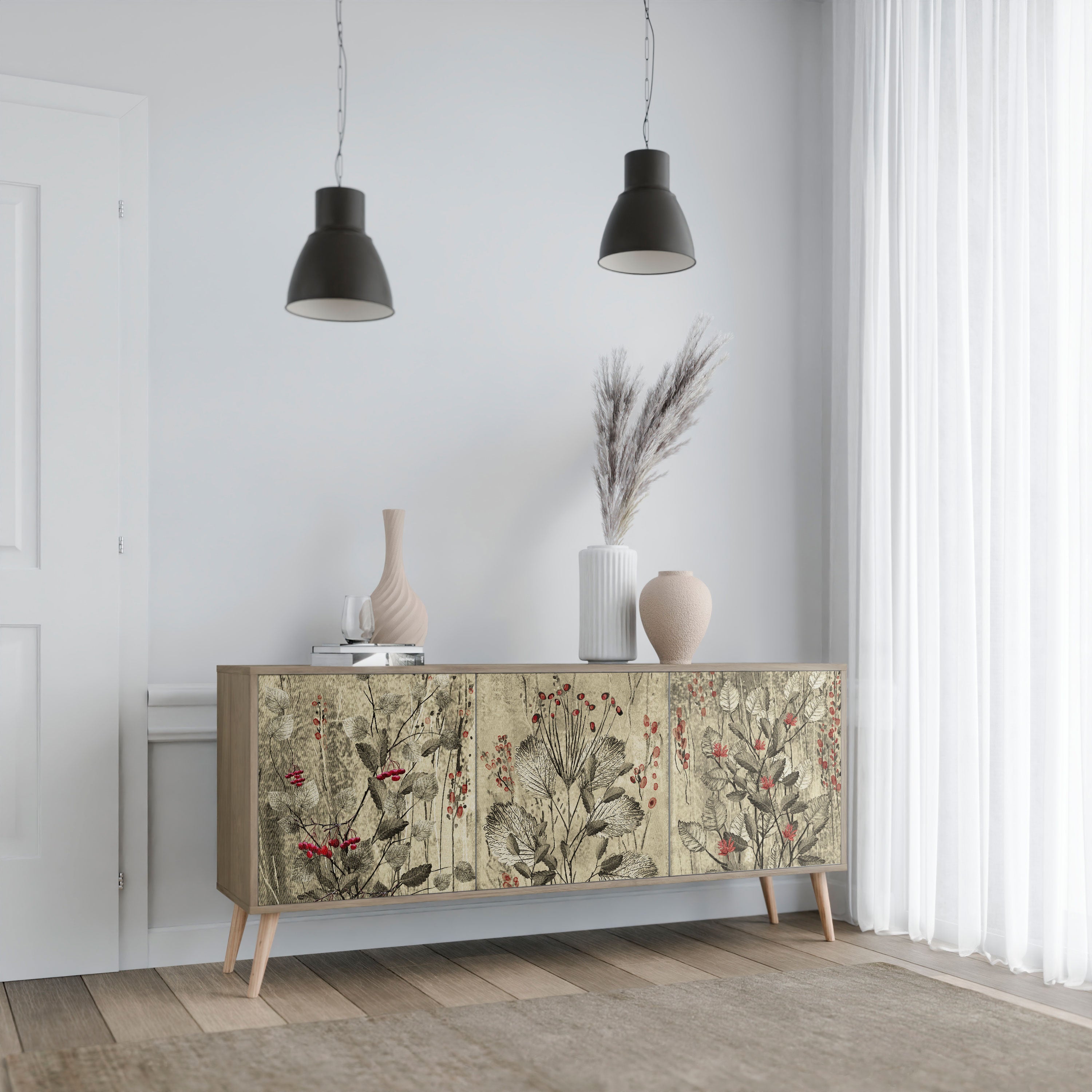HERBAL GRACE 3-Door Sideboard in Oak Effect
