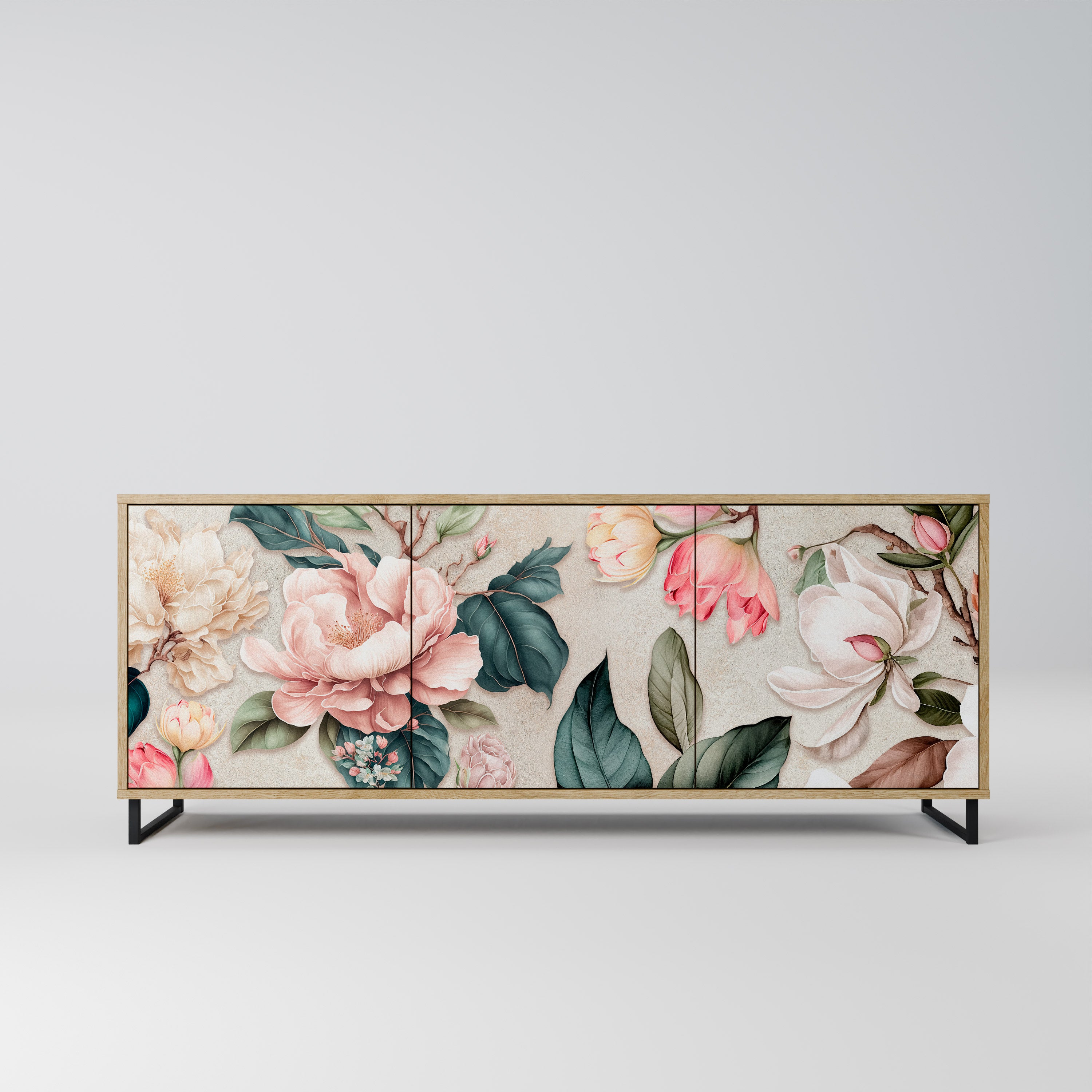 FLORAL GRACE 3-Door Sideboard in Oak Effect