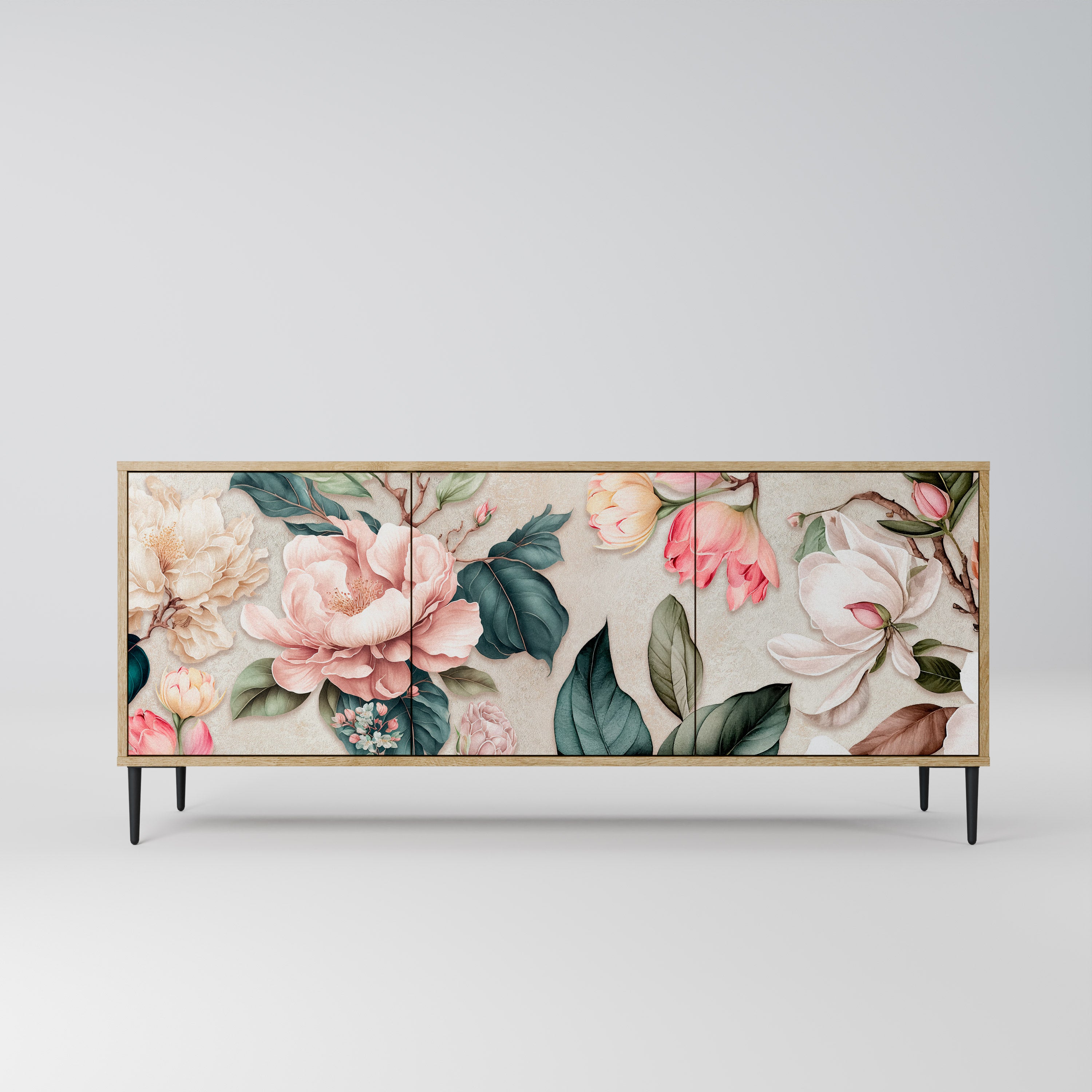 FLORAL GRACE 3-Door Sideboard in Oak Effect