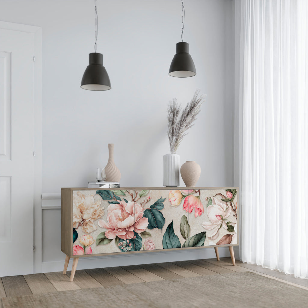 FLORAL GRACE 3-Door Sideboard in Oak Effect