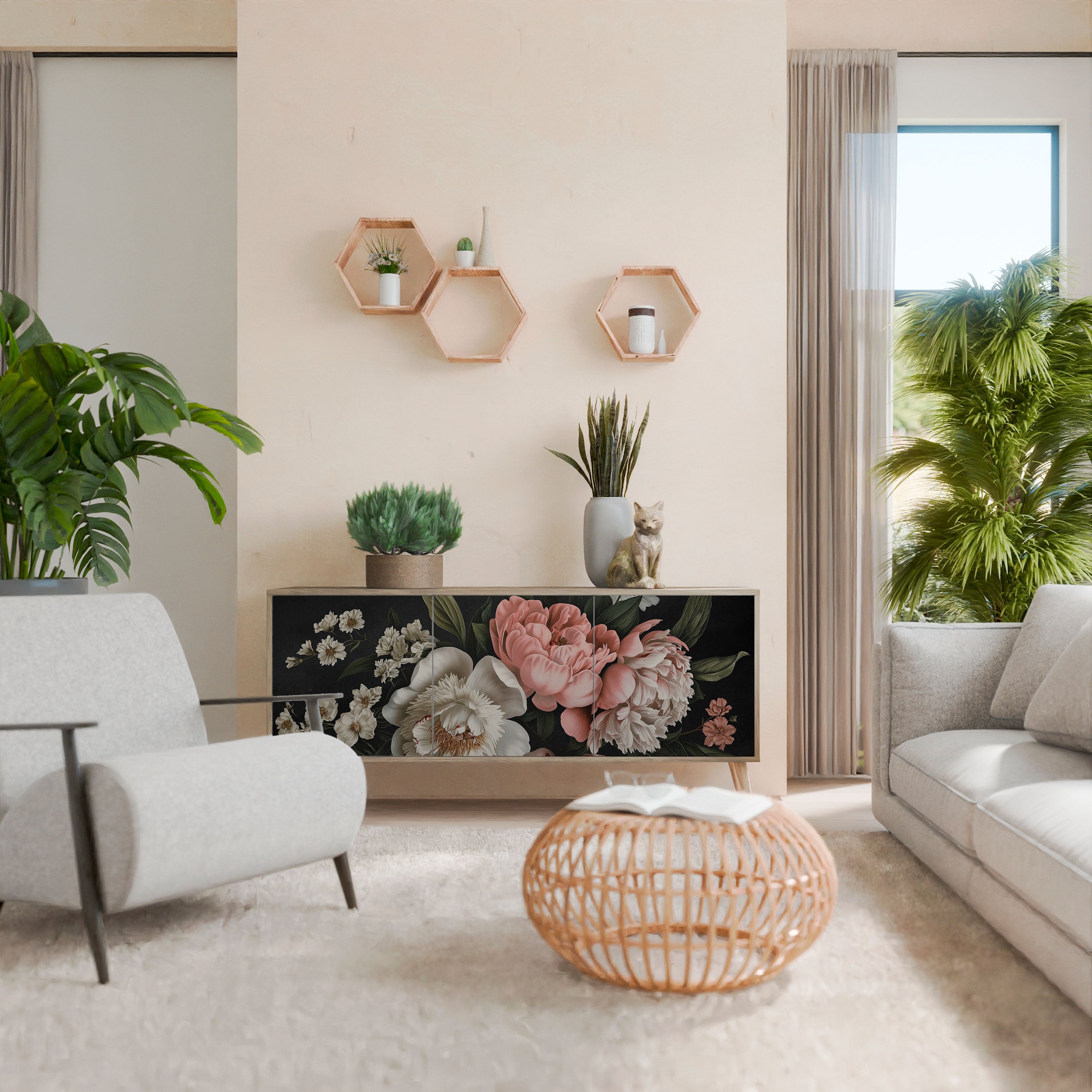 LUSH ELEGANCE 3-Door Sideboard in Oak Effect