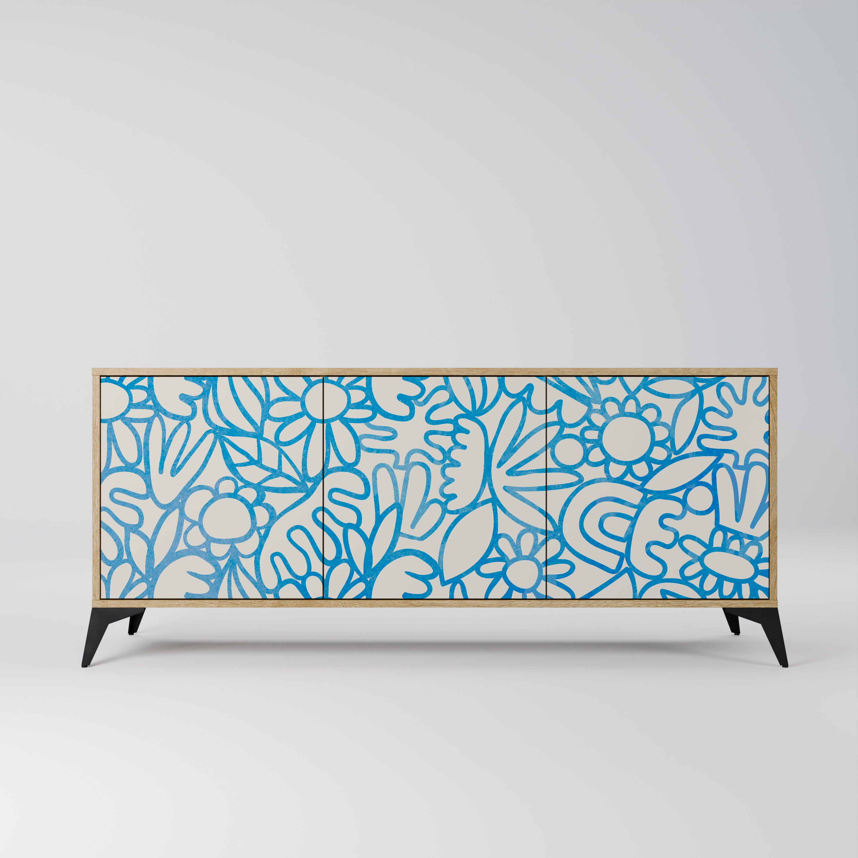 BLOOMY MORNING 3-Door Sideboard in Oak Effect