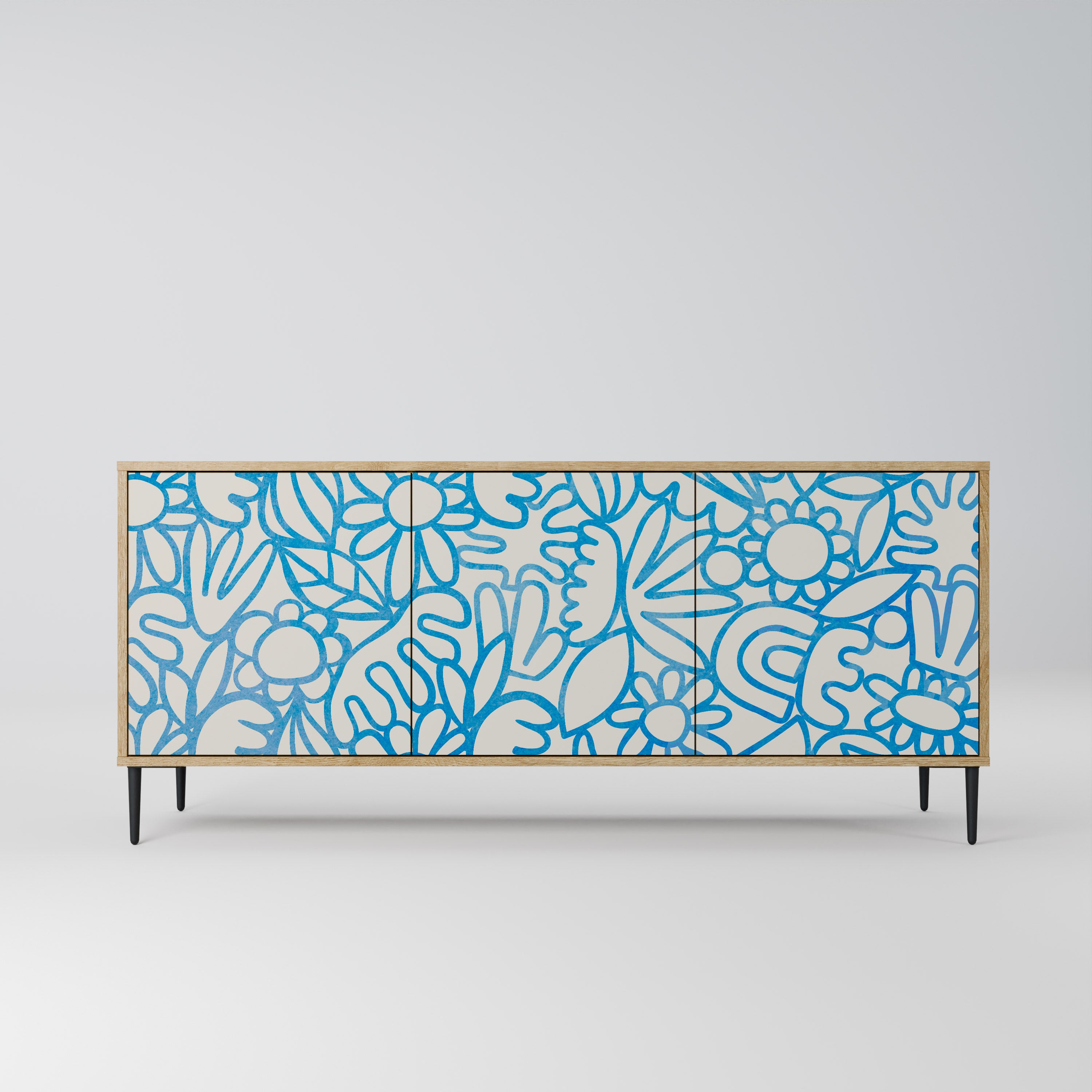 BLOOMY MORNING 3-Door Sideboard in Oak Effect