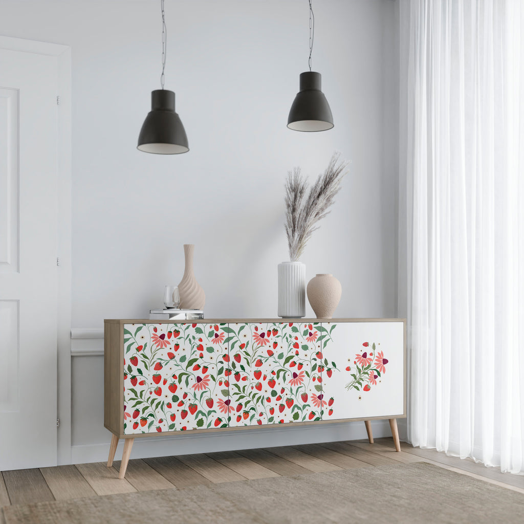 FLOWERS AND STRAWBERRIES 3-Door Sideboard in Oak Effect