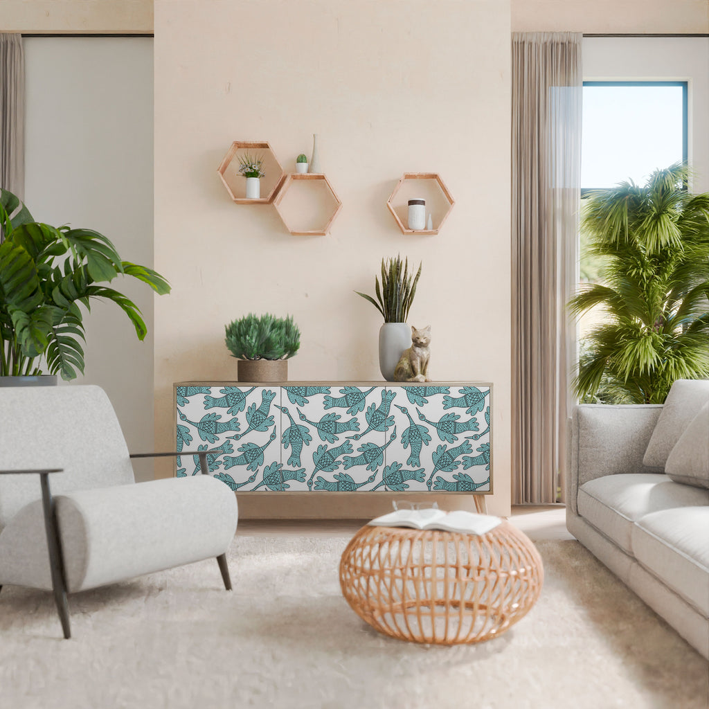 Aparador de 3 puertas WATERSPOUT SONGIBIRD con efecto roble