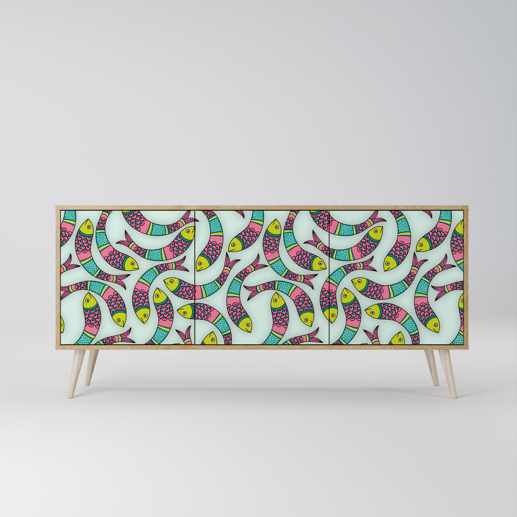 Aparador INDIAN FISH de 3 puertas con efecto roble