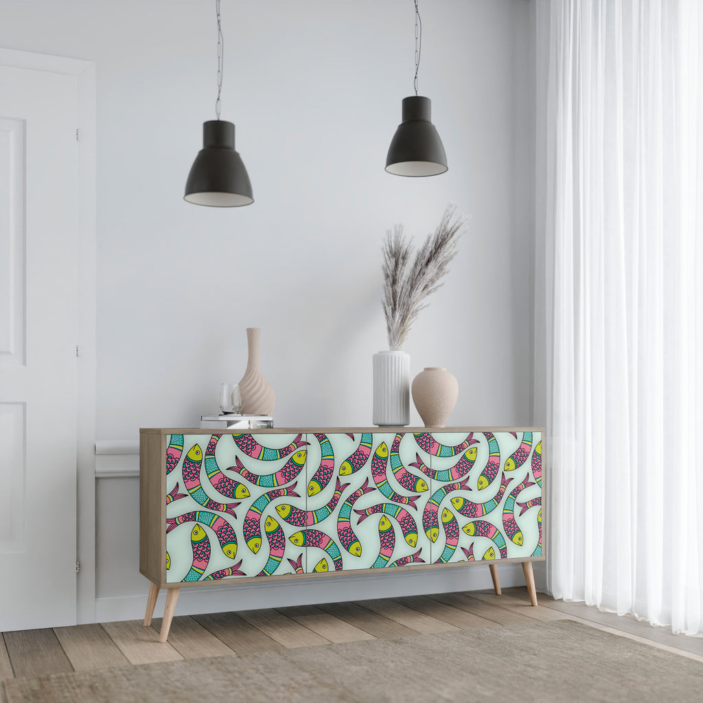 Aparador INDIAN FISH de 3 puertas con efecto roble