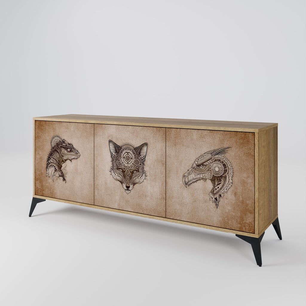 Aparador STEAMPUNK CLAN de 3 puertas con efecto roble