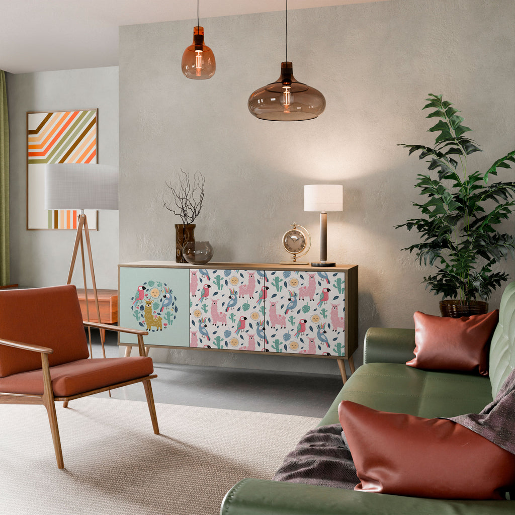 Aparador de 3 puertas ALPACAS COLORIDOS en efecto roble