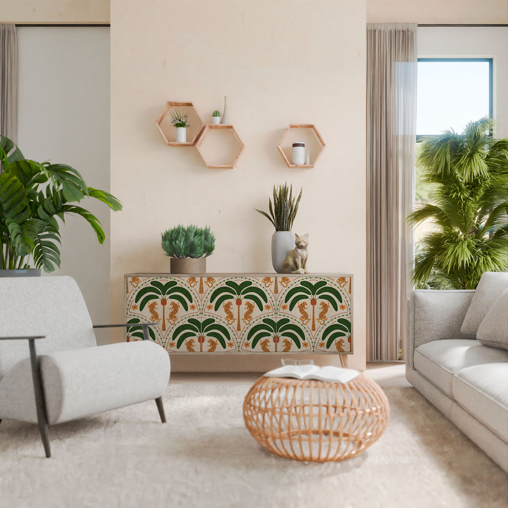 Aparador de 3 puertas DANCING PREDATORS en efecto roble