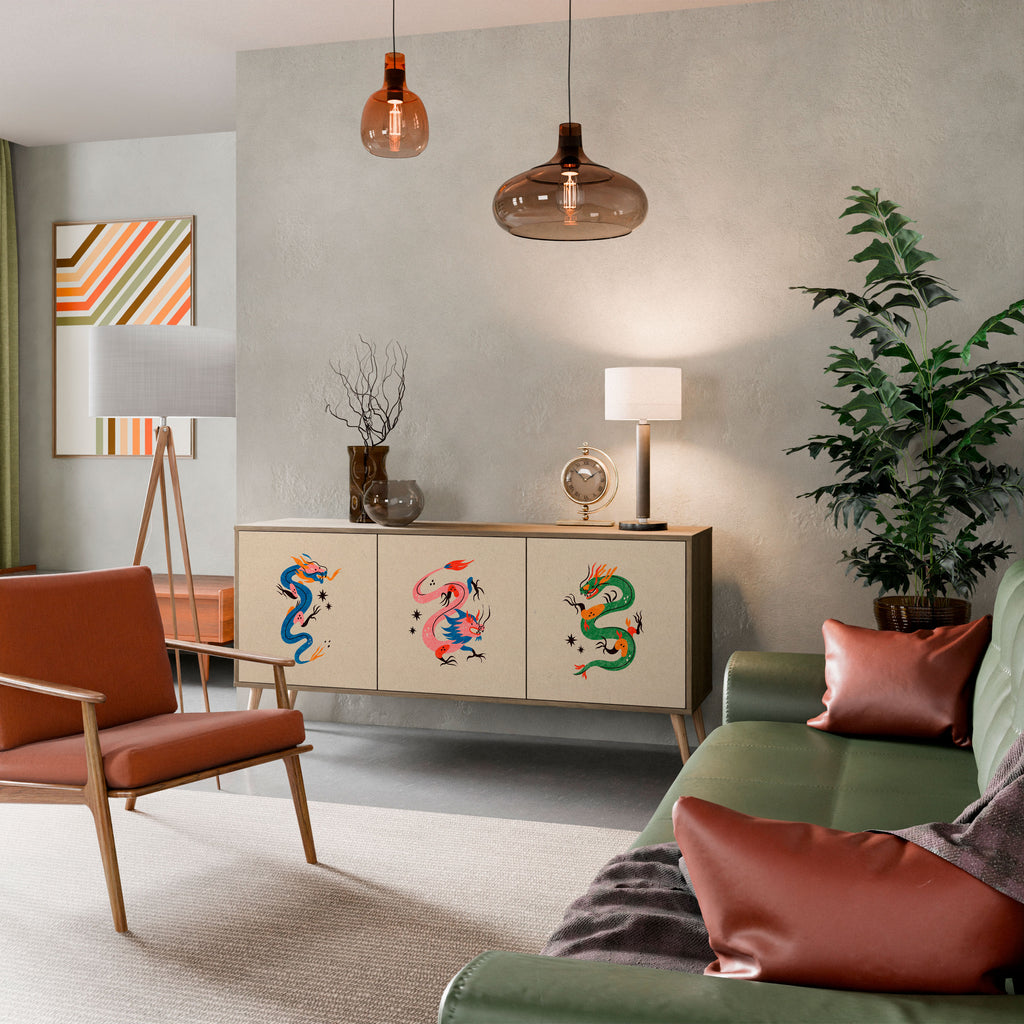 Aparador de 3 puertas con efecto roble CRIATURAS MITOLÓGICAS