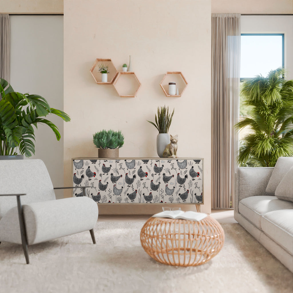 Aparador de 3 puertas HAPPY HENS con efecto roble