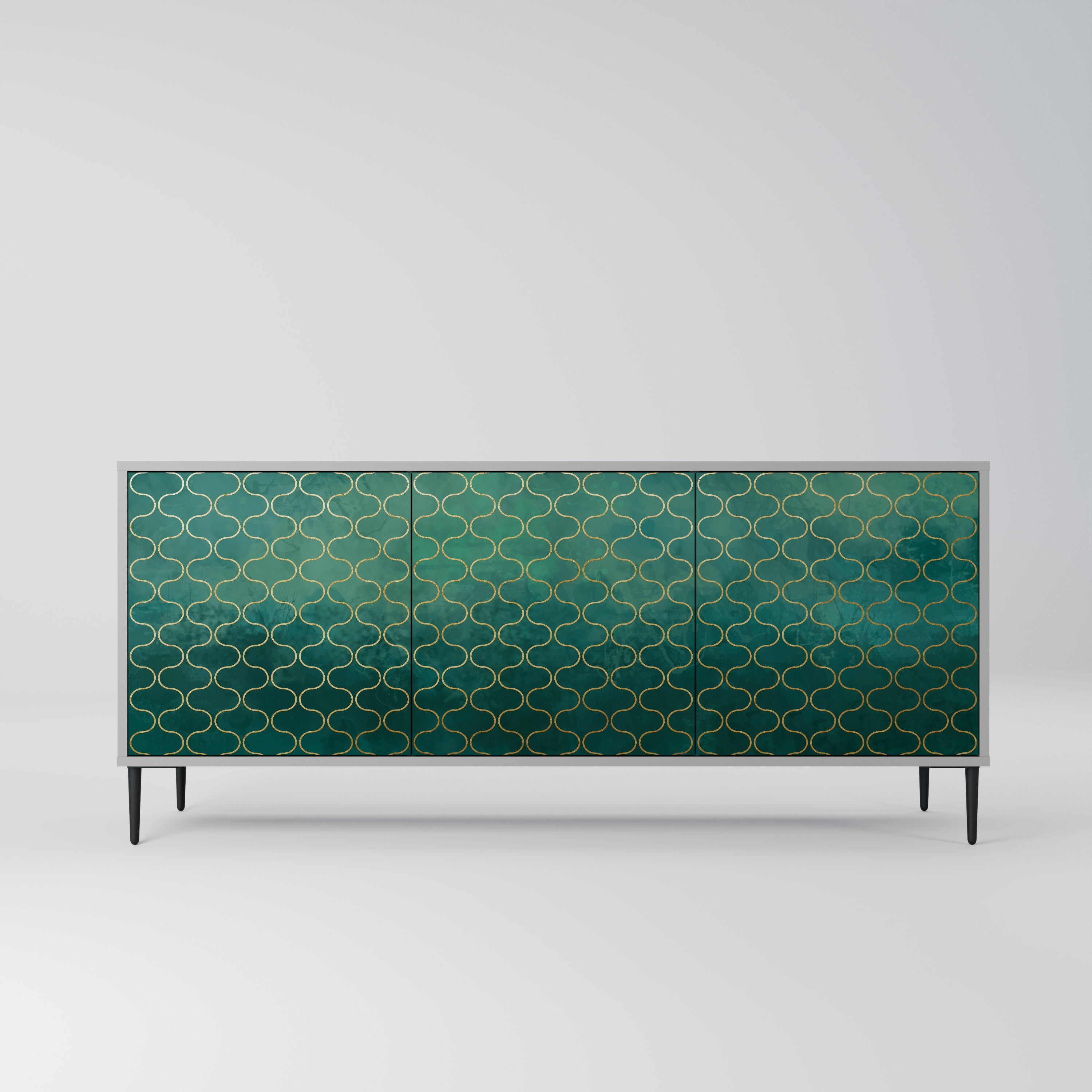 TESSELATED GREENERY 3-Door Sideboard in Grey Finish