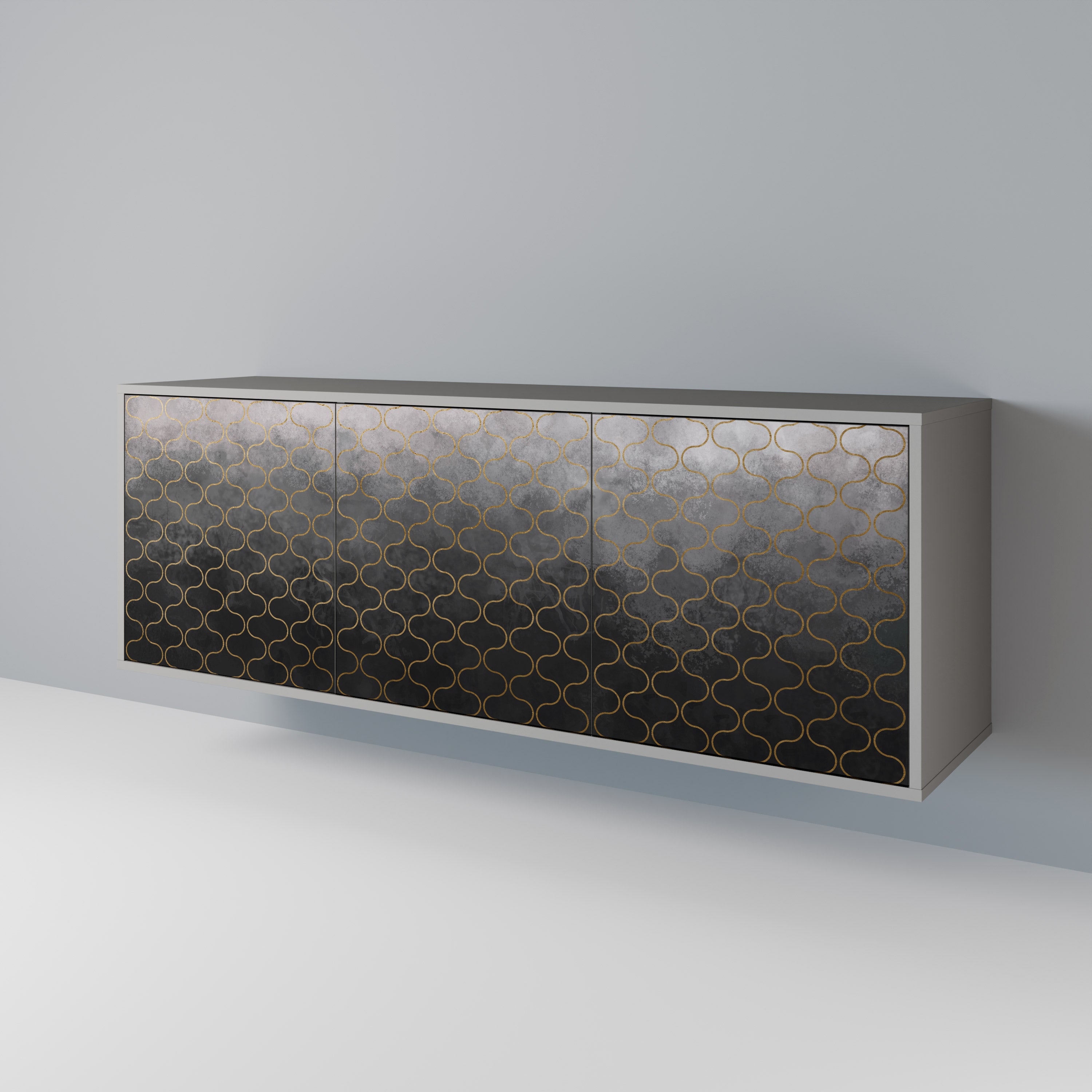 TESSELATED GRAYISH 3-Door Sideboard in Grey Finish