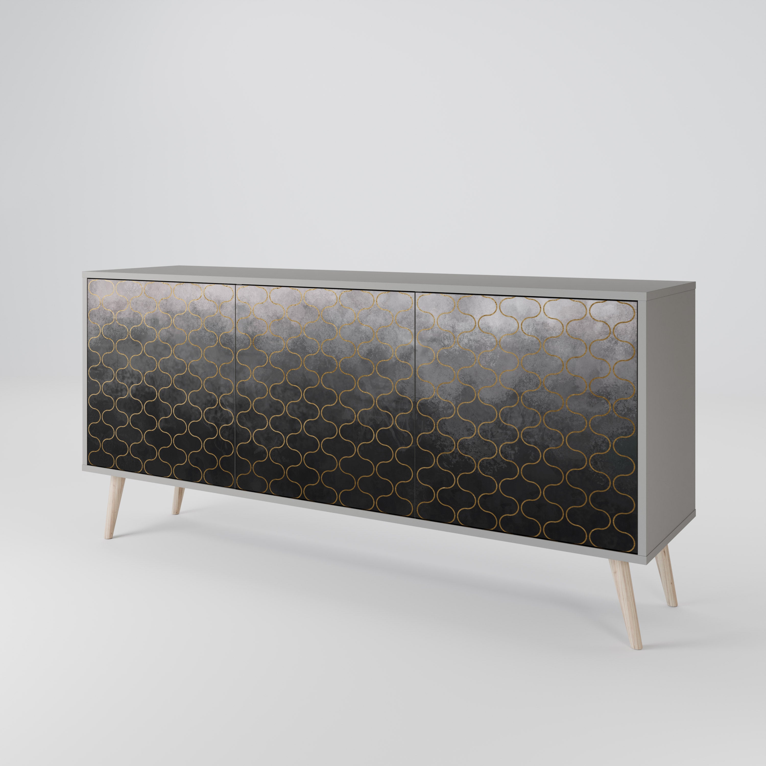 TESSELATED GRAYISH 3-Door Sideboard in Grey Finish