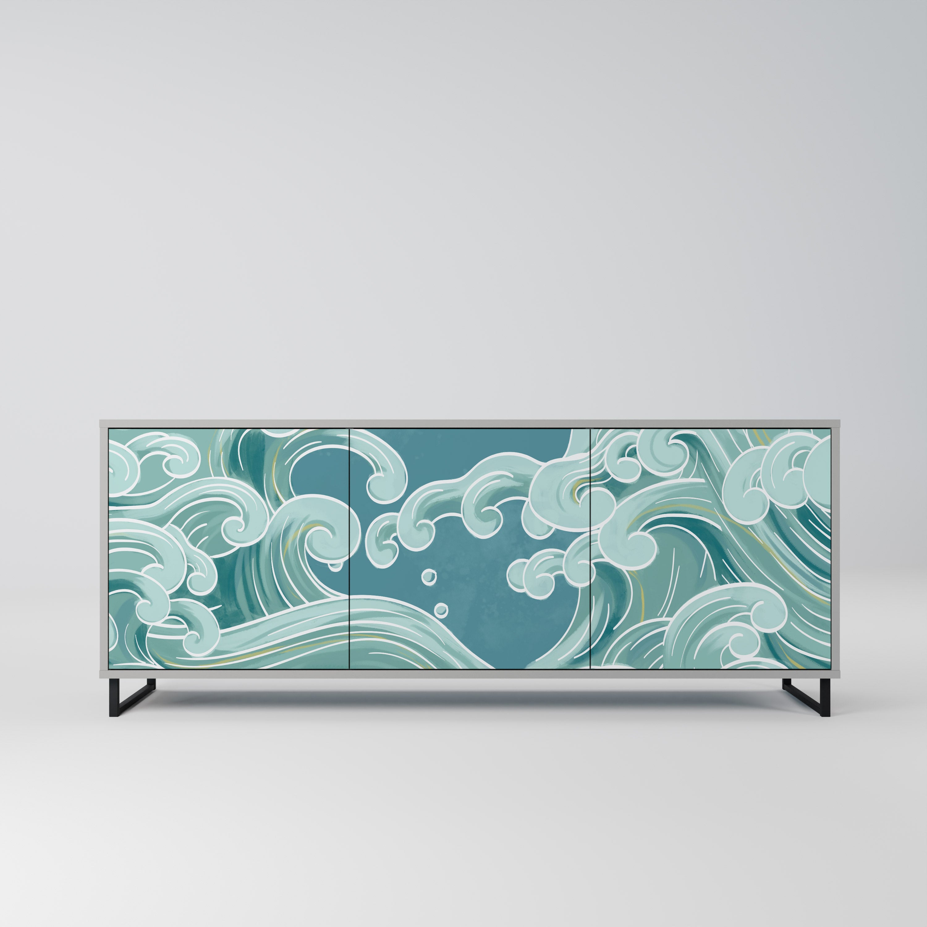 ASIAN SWAY 3-Door Sideboard in Grey Finish