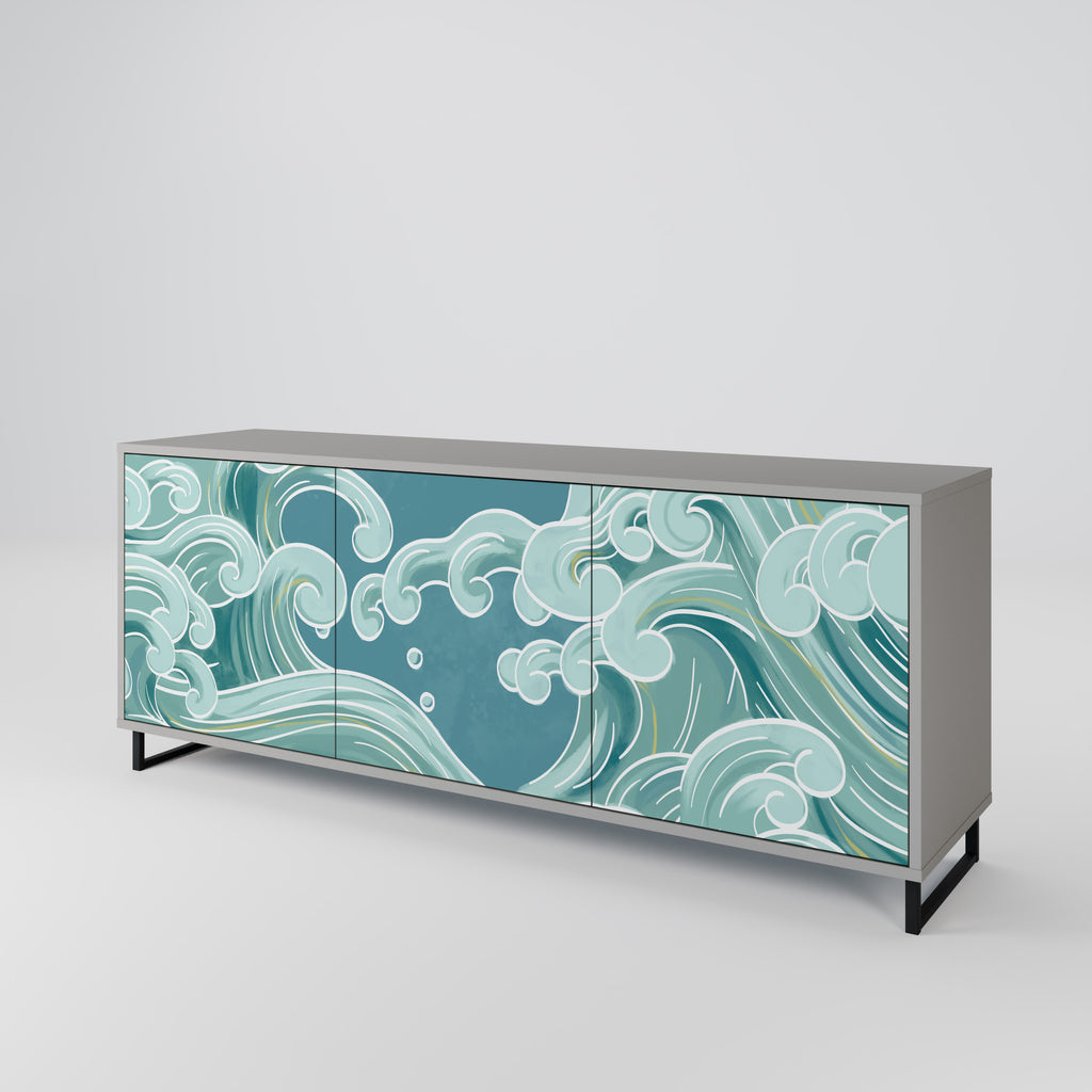 ASIAN SWAY 3-Door Sideboard in Grey Finish