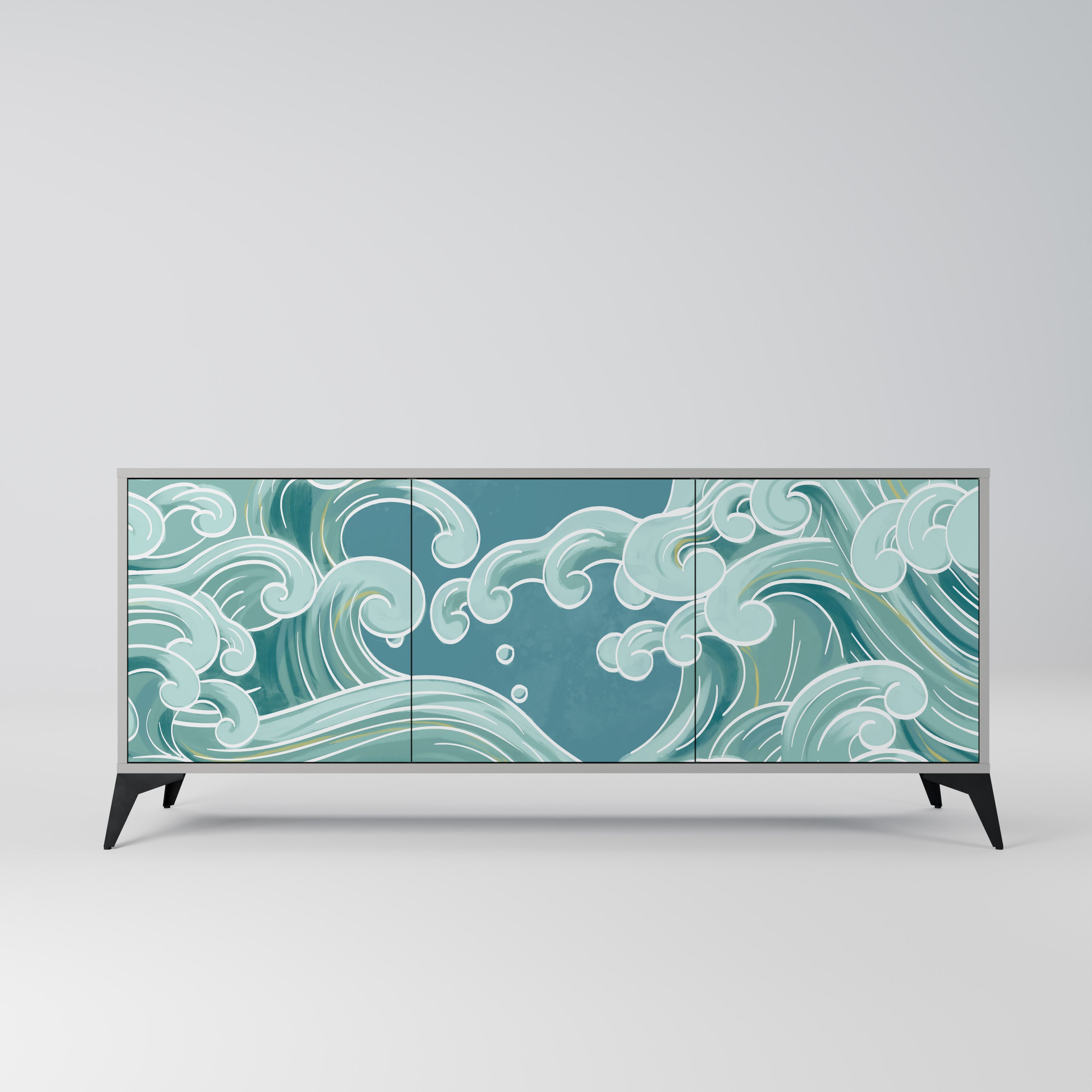 ASIAN SWAY 3-Door Sideboard in Grey Finish