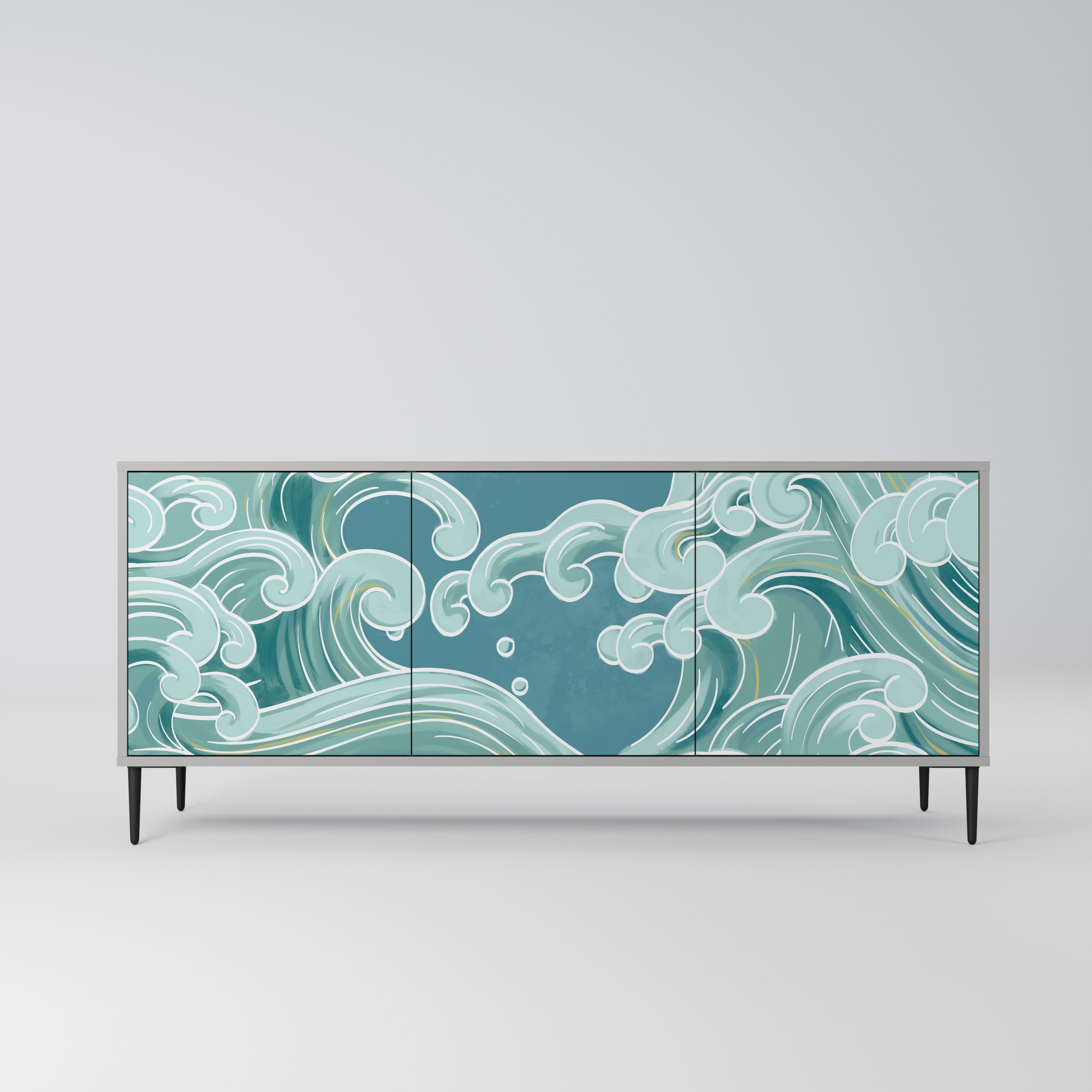 ASIAN SWAY 3-Door Sideboard in Grey Finish