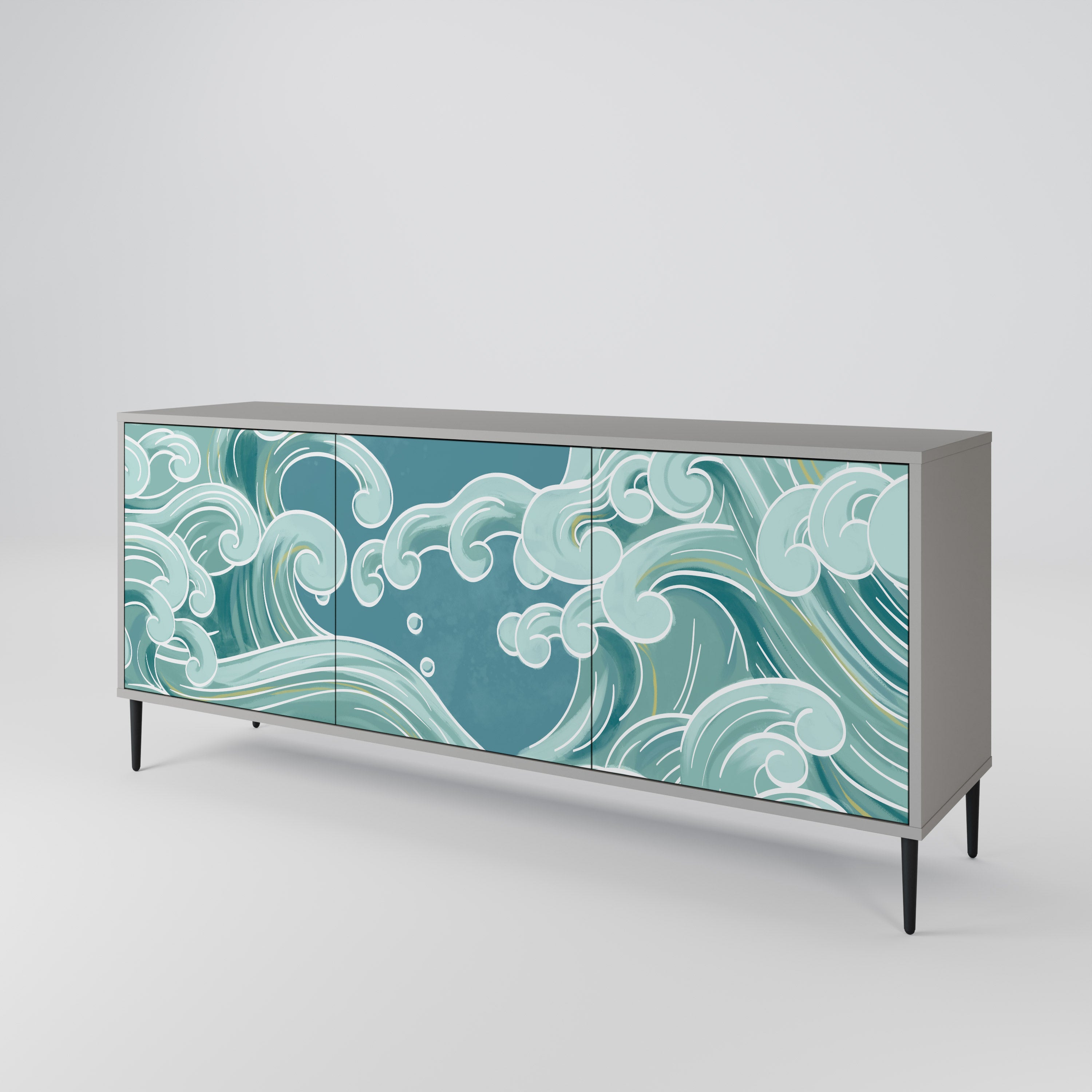 ASIAN SWAY 3-Door Sideboard in Grey Finish