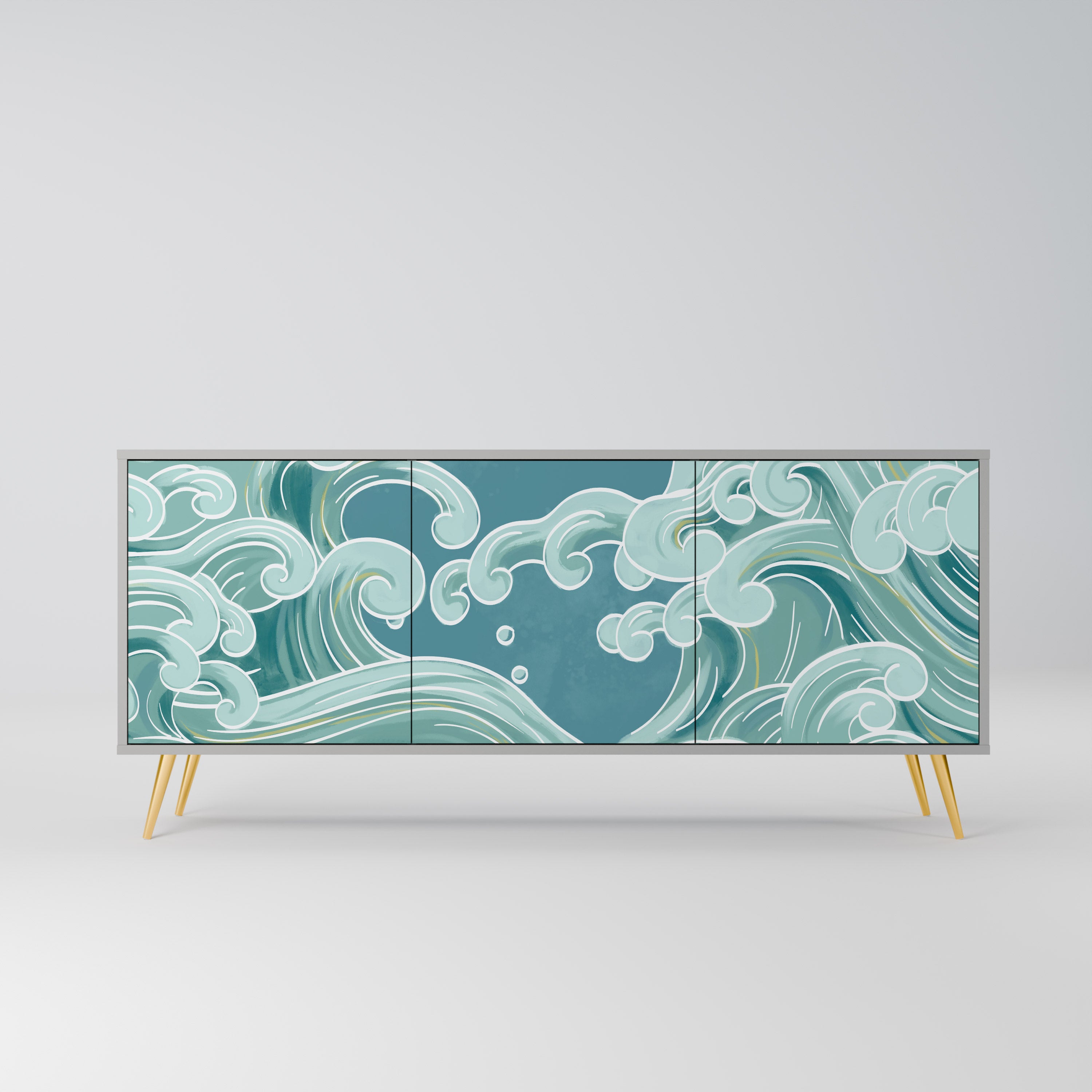 ASIAN SWAY 3-Door Sideboard in Grey Finish