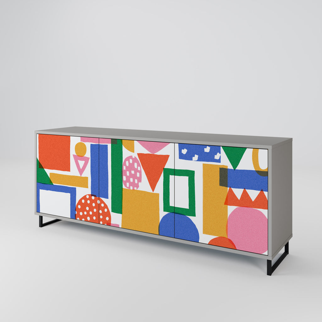 GEOMETRIC GLIMMER 3-Door Sideboard in Grey Finish
